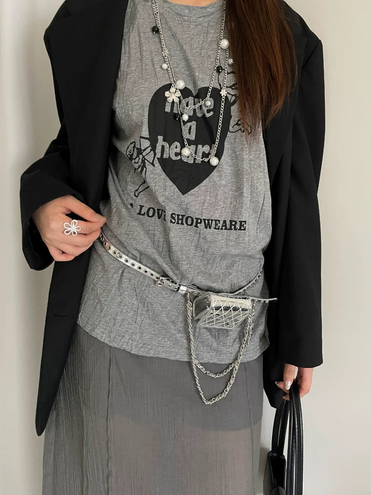Korean style high-end no-drill belt chain waist bag accessory design jeans belt belt women's decorative hanging bag