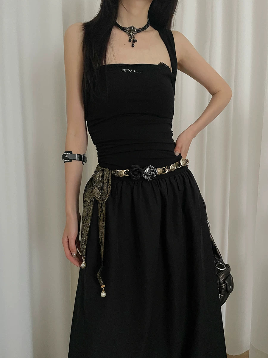 Wasteland bohemian flower belt women's 2026 new decorative skirt high-end design waist black