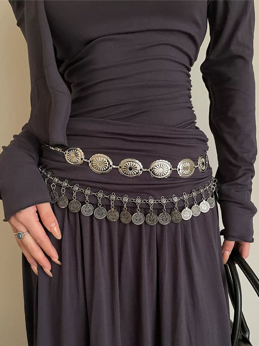 Retro ethnic style waist chain women's new bohemian with skirt pants high sense fashion versatile metal belt