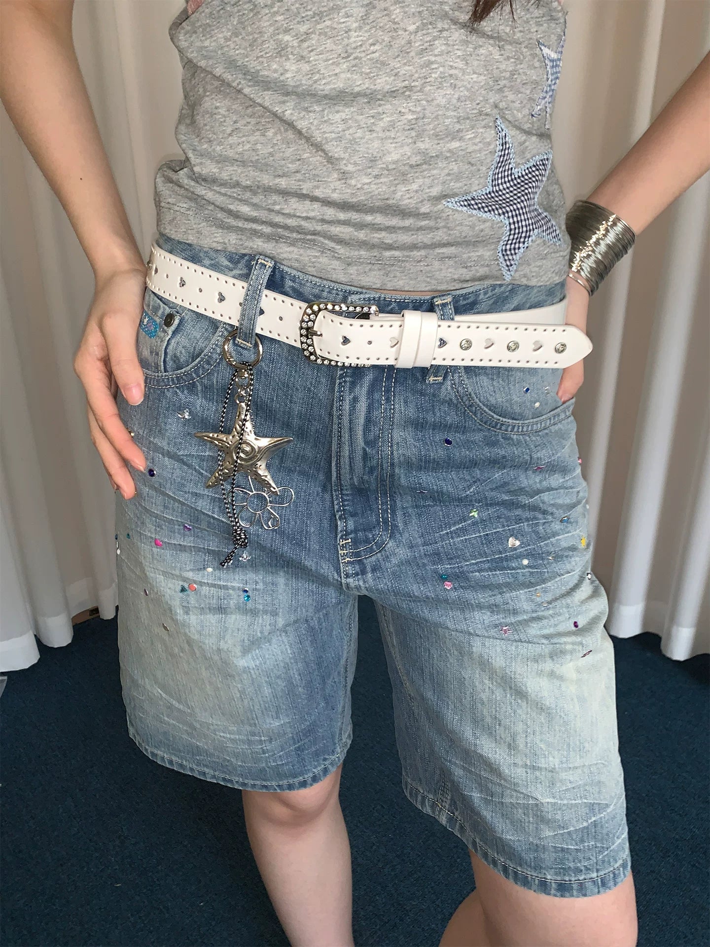 Blue millennial style y2k thin belt women's niche Spice Girl style with jeans belt, no punching punk style belt