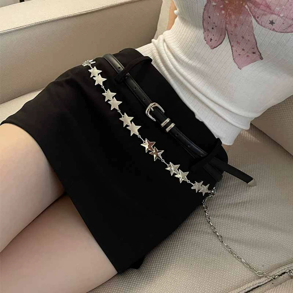 Metal star waist chain women's Korean version of the new dress waist accessories versatile high sense niche thin belt tide