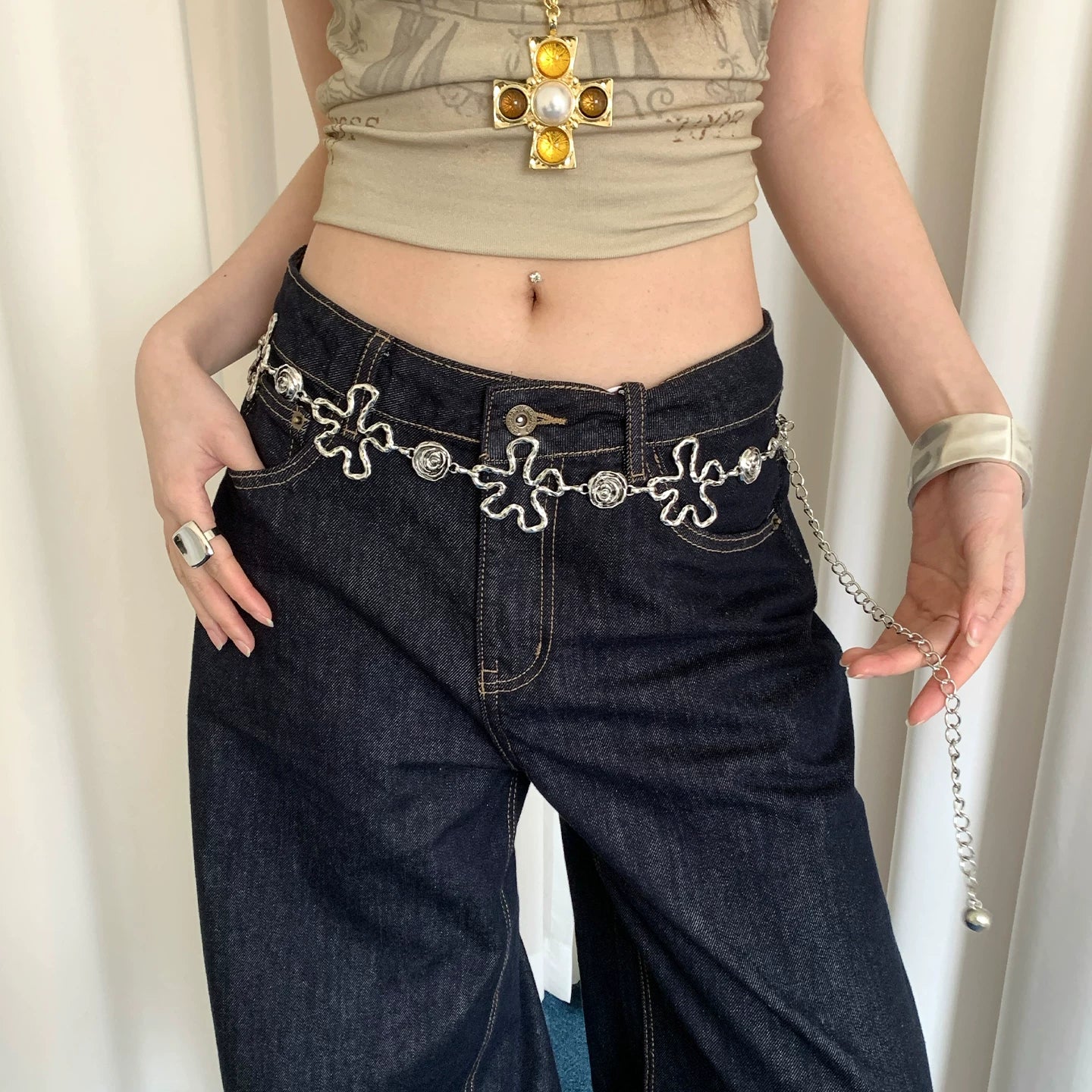 Bohemian Metal Flower Waist Chain Women's Niche with Skirt Jeans Chain Belt Design Belt Accessories