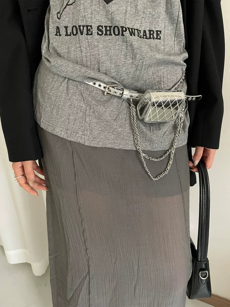Korean style high-end no-drill belt chain waist bag accessory design jeans belt belt women's decorative hanging bag
