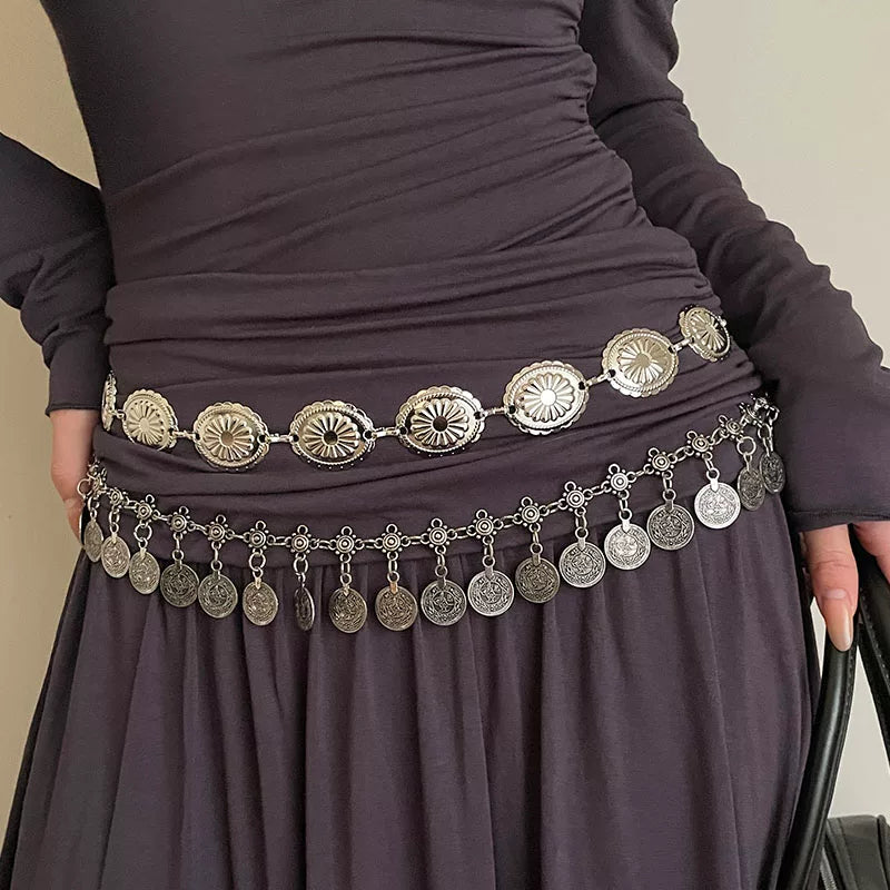 Retro ethnic style waist chain women's new bohemian with skirt pants high sense fashion versatile metal belt