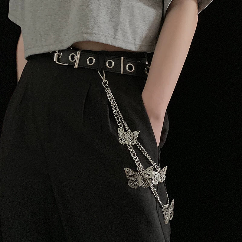 Bad punk butterfly pants chain, trendy waist chain, women's Instagram accessory, belt hanging chain, JK charm, decorative skirt belt