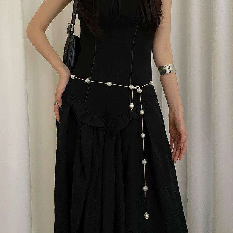 Fine pearl waist chain women's 2026 new decorative skirt dress waist accessories simple high-end versatile belt