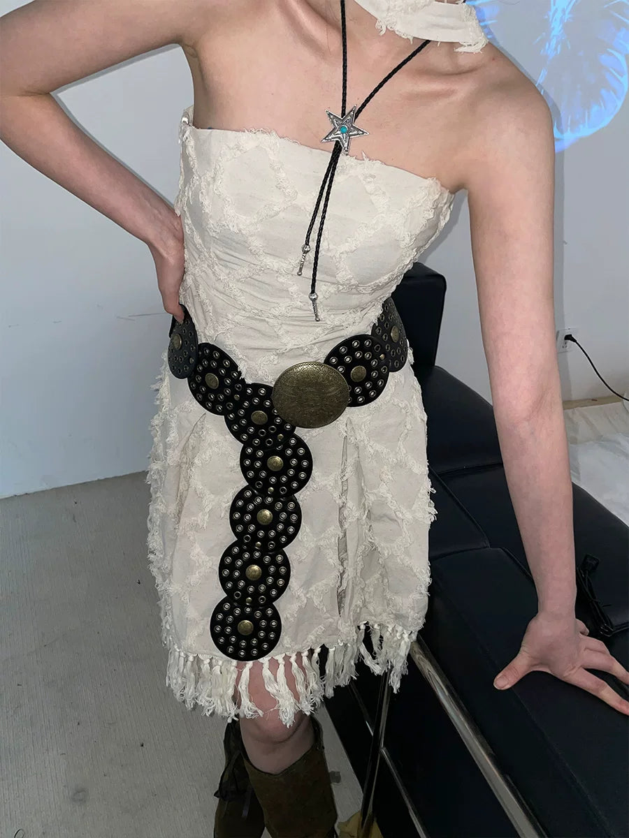 American vintage round hollow-out waist enclosed dress 2026 new summer bold accessories European and American belt trendy style