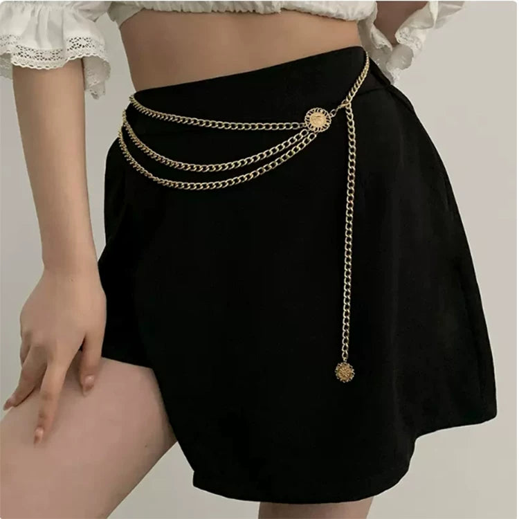 Metal waist chain women's high-end summer dress trendy ins style decorative suit thin belt fashion chain