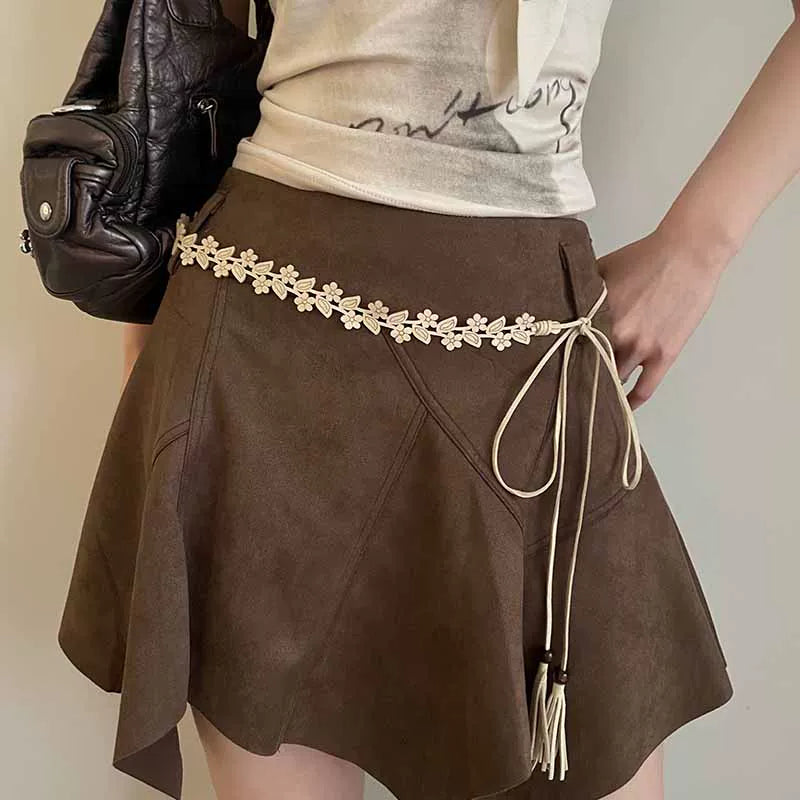 Bohemian retro ethnic style waist chain women's Korean version new with skirt high-end belt accessories white waist rope
