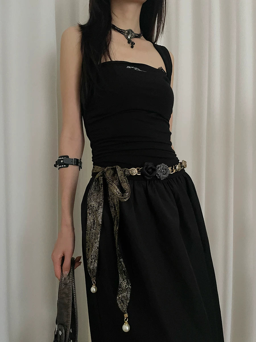 Wasteland bohemian flower belt women's 2026 new decorative skirt high-end design waist black