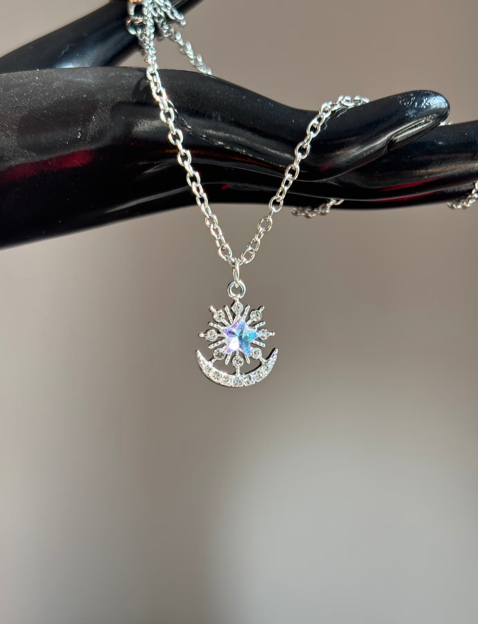 Silver Celestial Moon Star Necklace