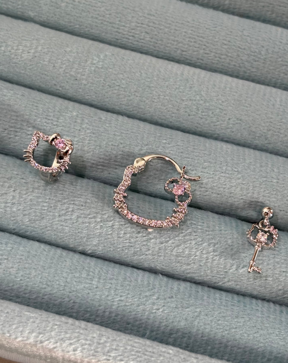 H Kitty Charm Key Earrings