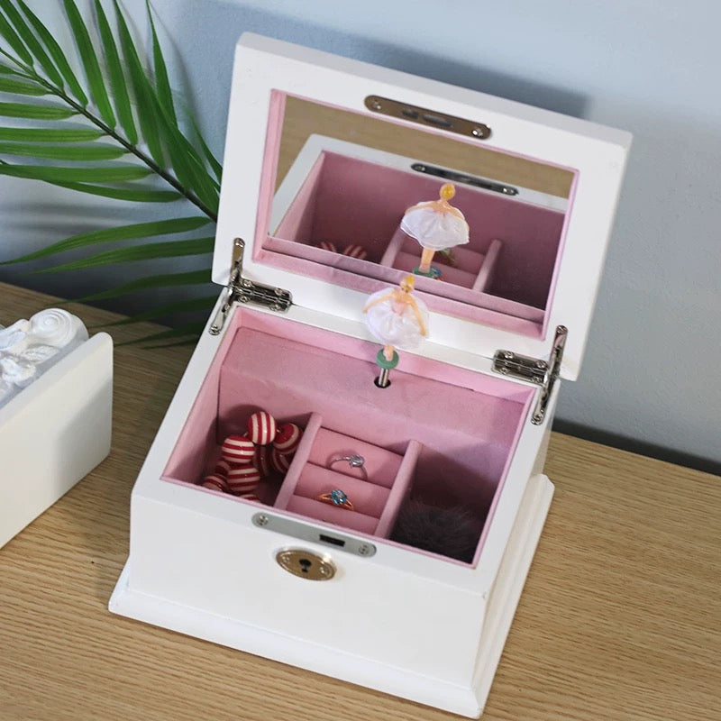 White Ballerina Musical Jewelry Box