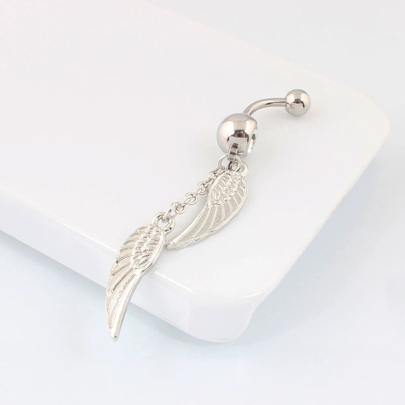 Silver Double Wings Belly Jewelry