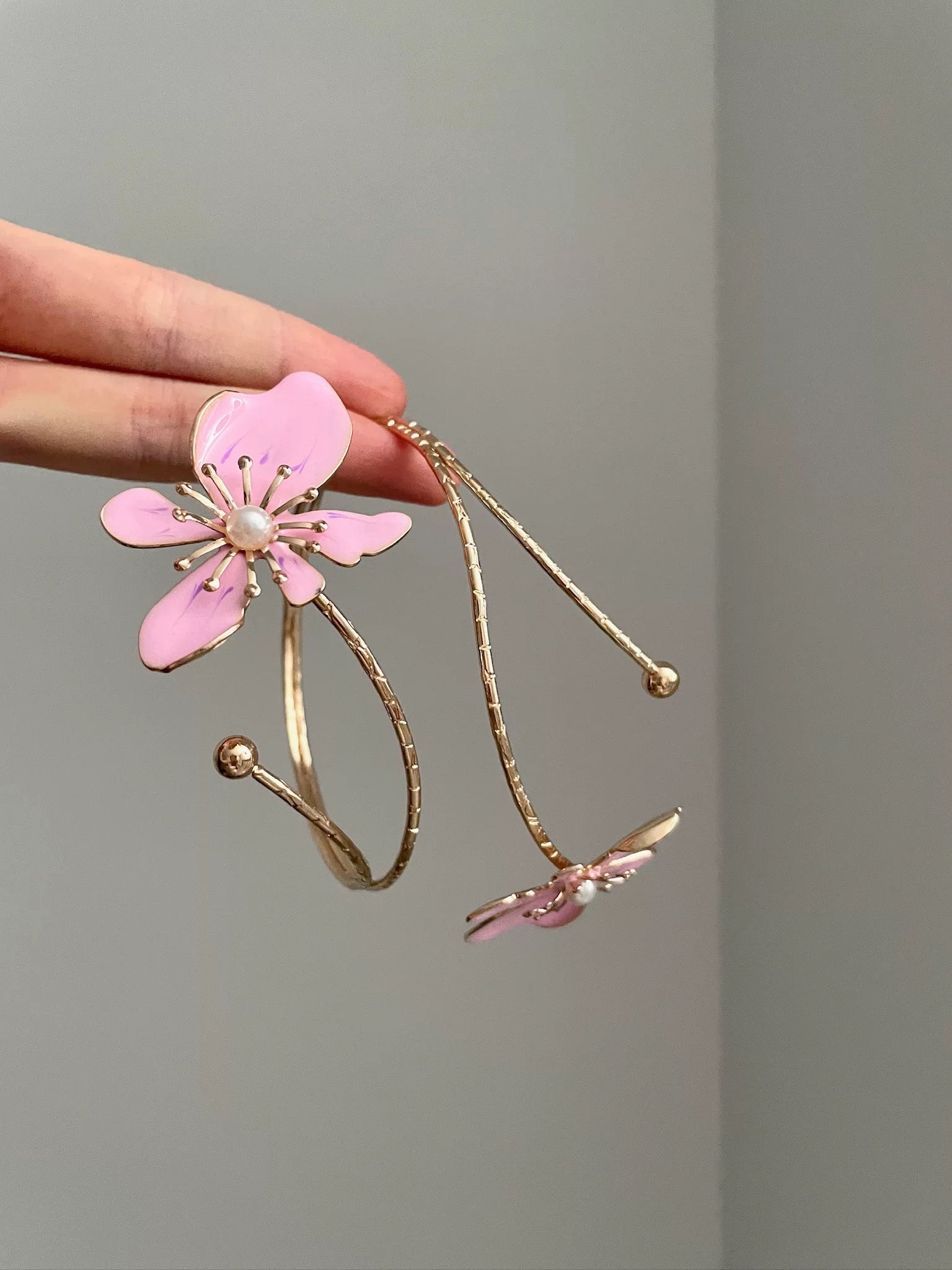 Gold Pink Flower Pearl Arm Cuffs