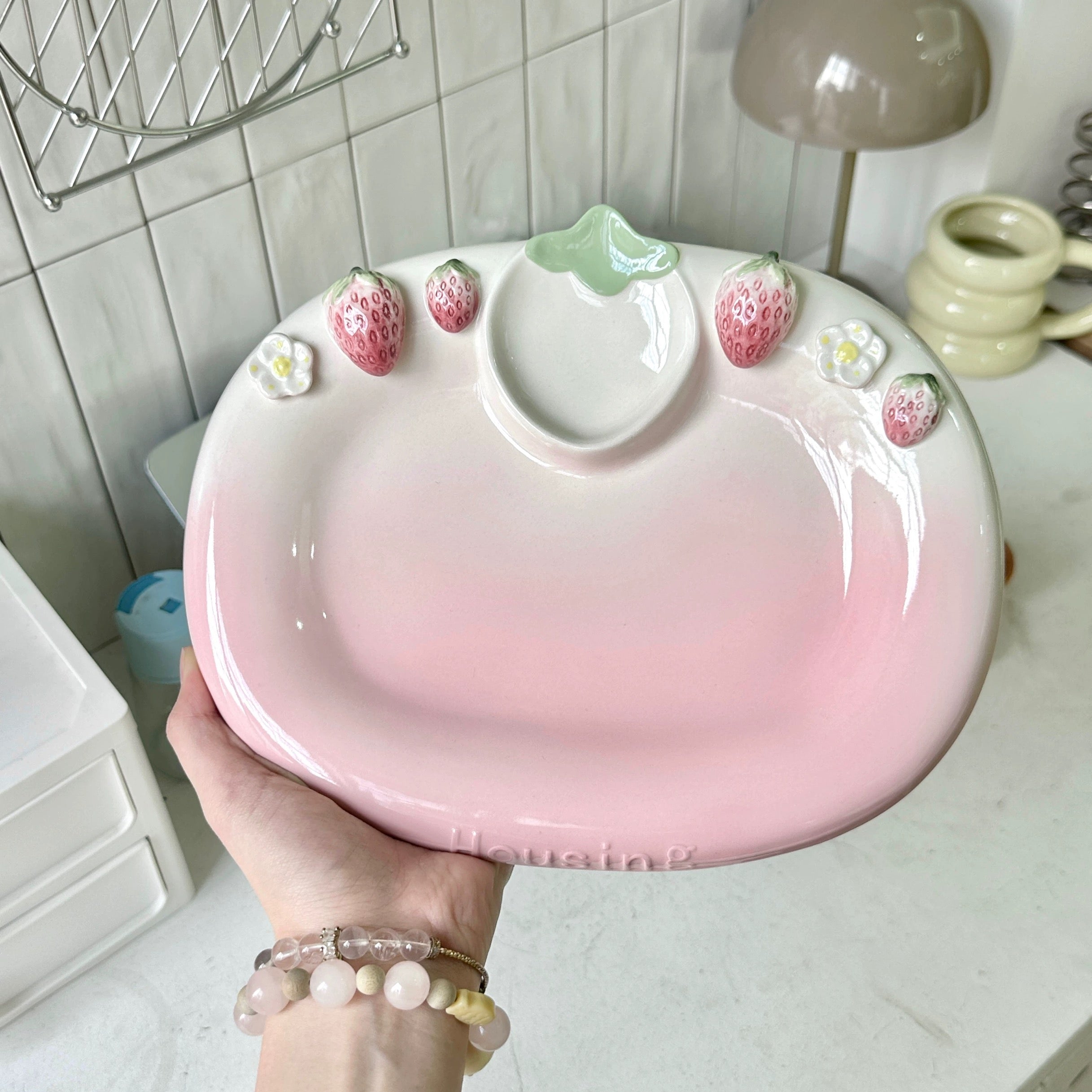 Pink Gradient Strawberry Organizers Jewelry Tray