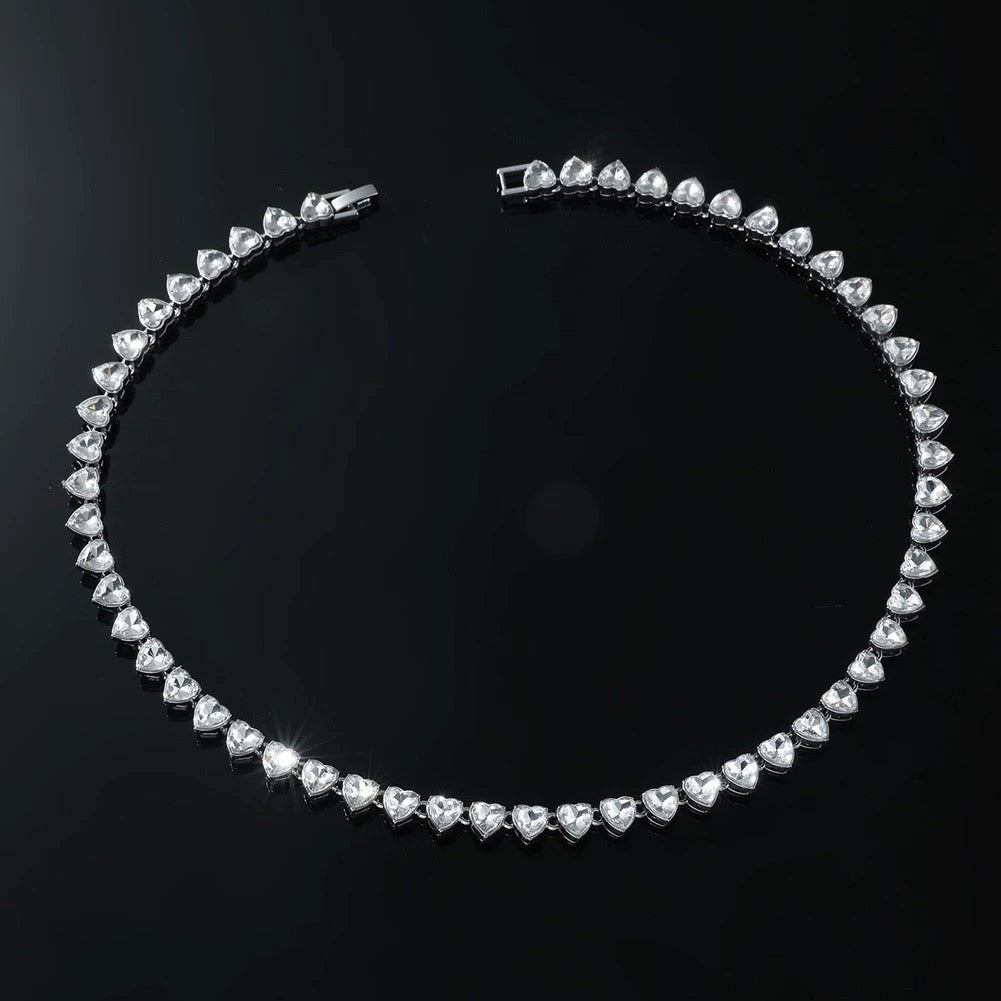Crystal Heart Tennis Necklace