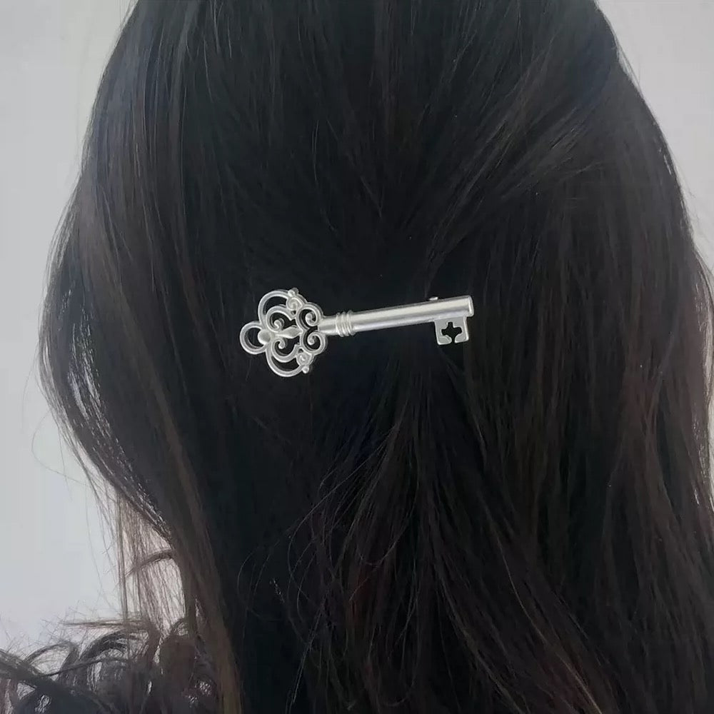 Silver Secret Key Hair Clip
