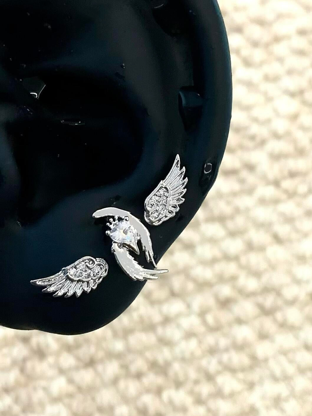 Angel Wing Triple Lobe Earring Stack