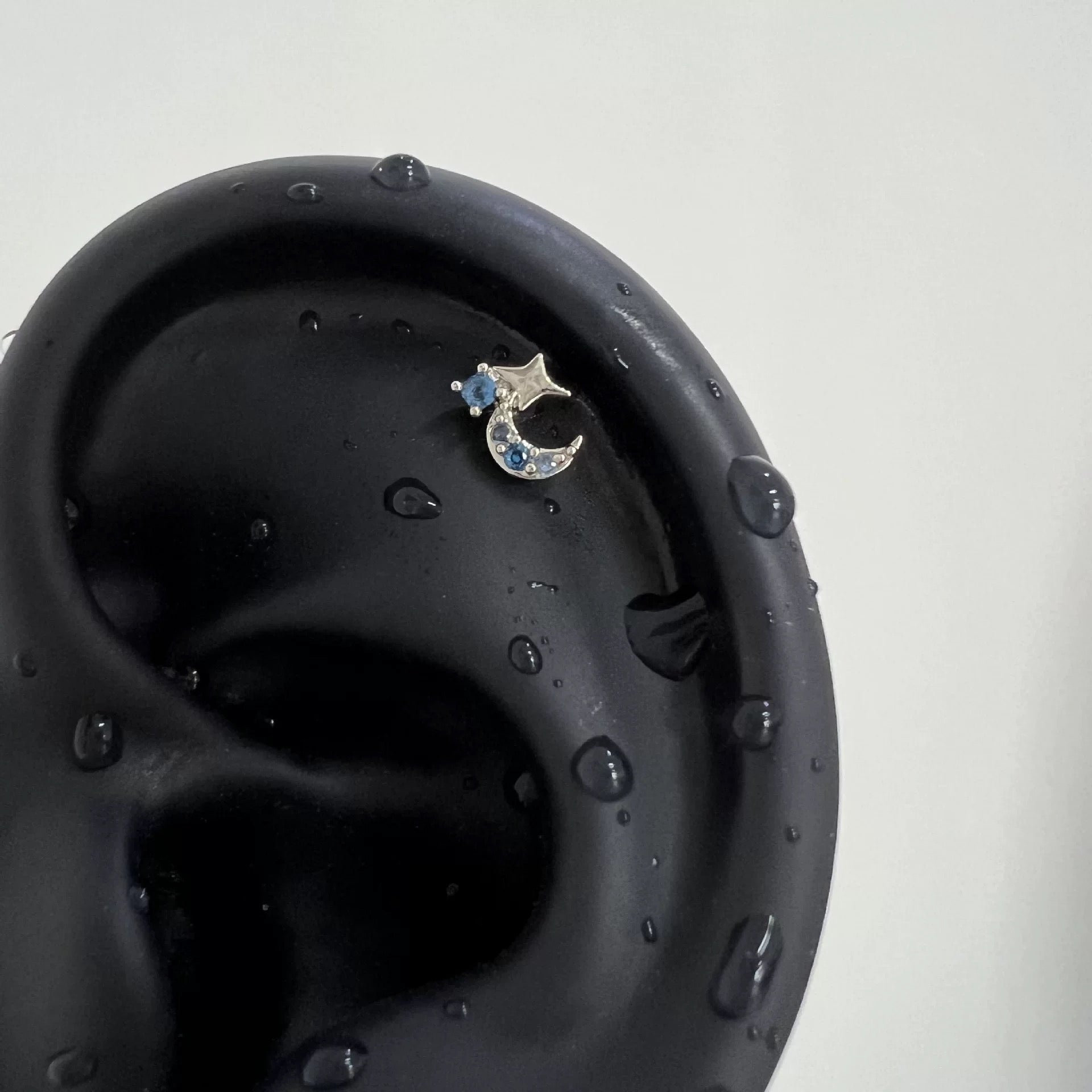Blue Crystal Moon Silver Stud