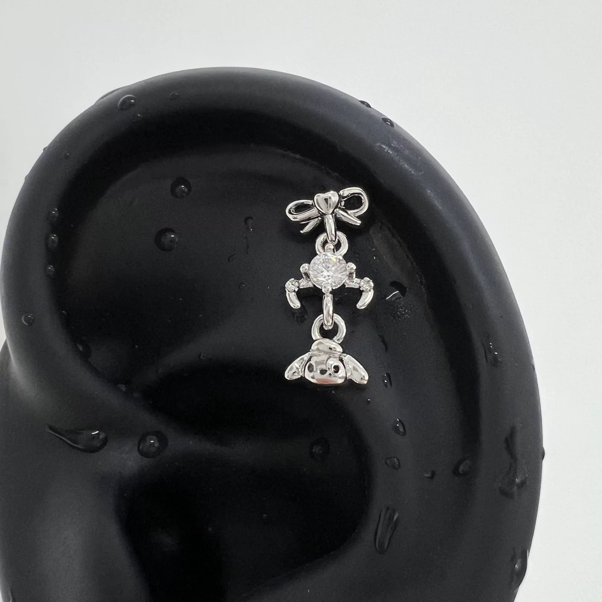 Sparkling Bunny Silver Dangle Studs