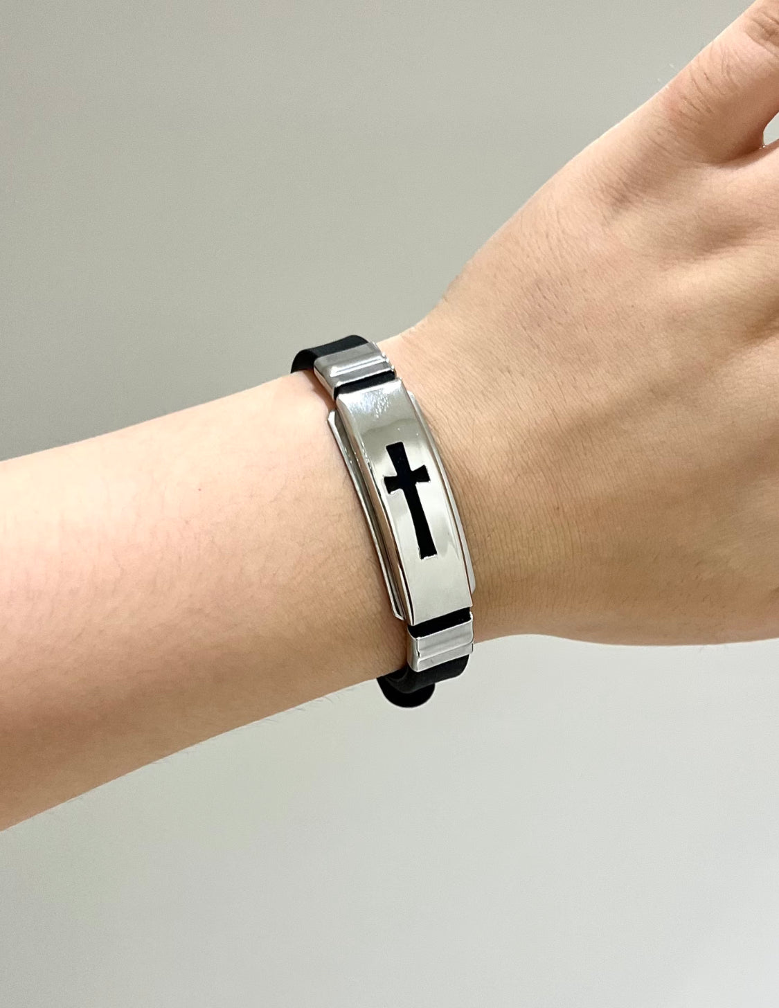 Black Rubber Cross Bracelet