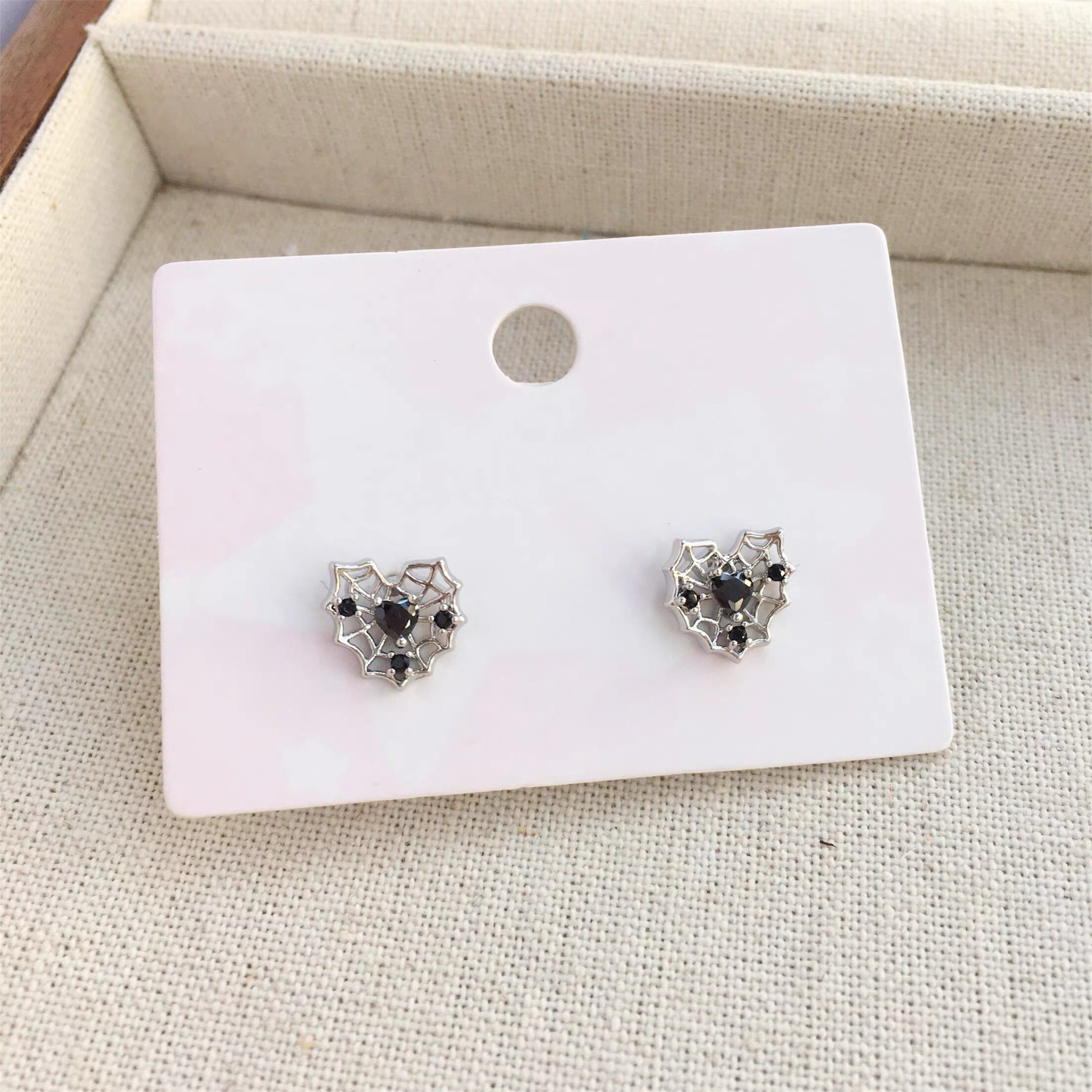 Black Spiderweb Heart Lobe Earrings