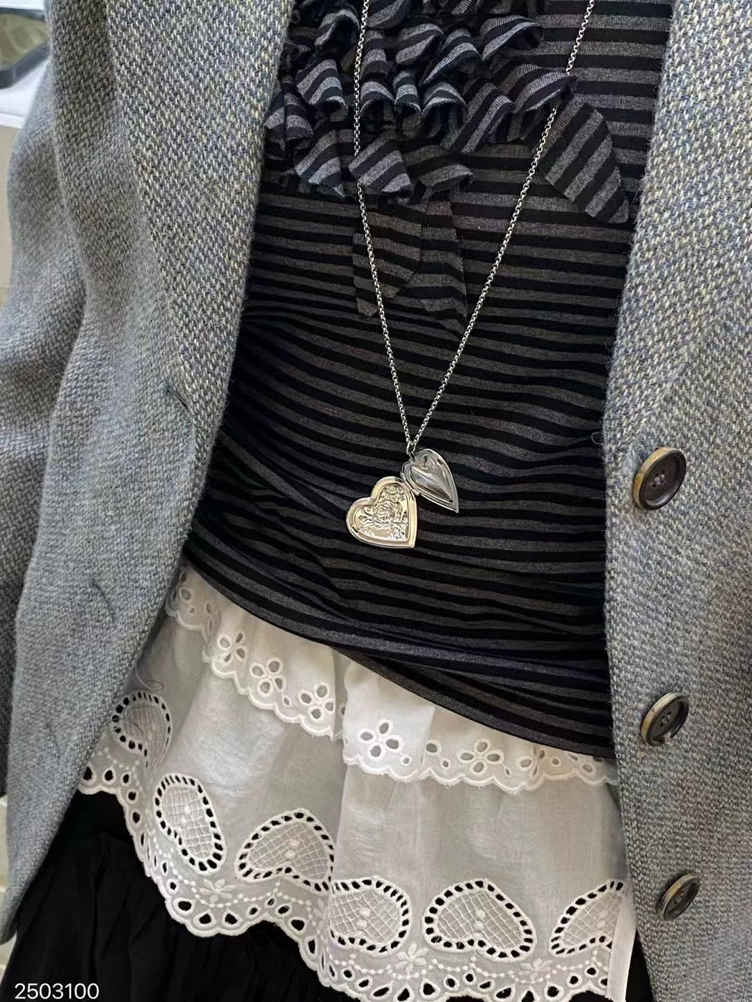 Rose Heart Silver Locket Necklace