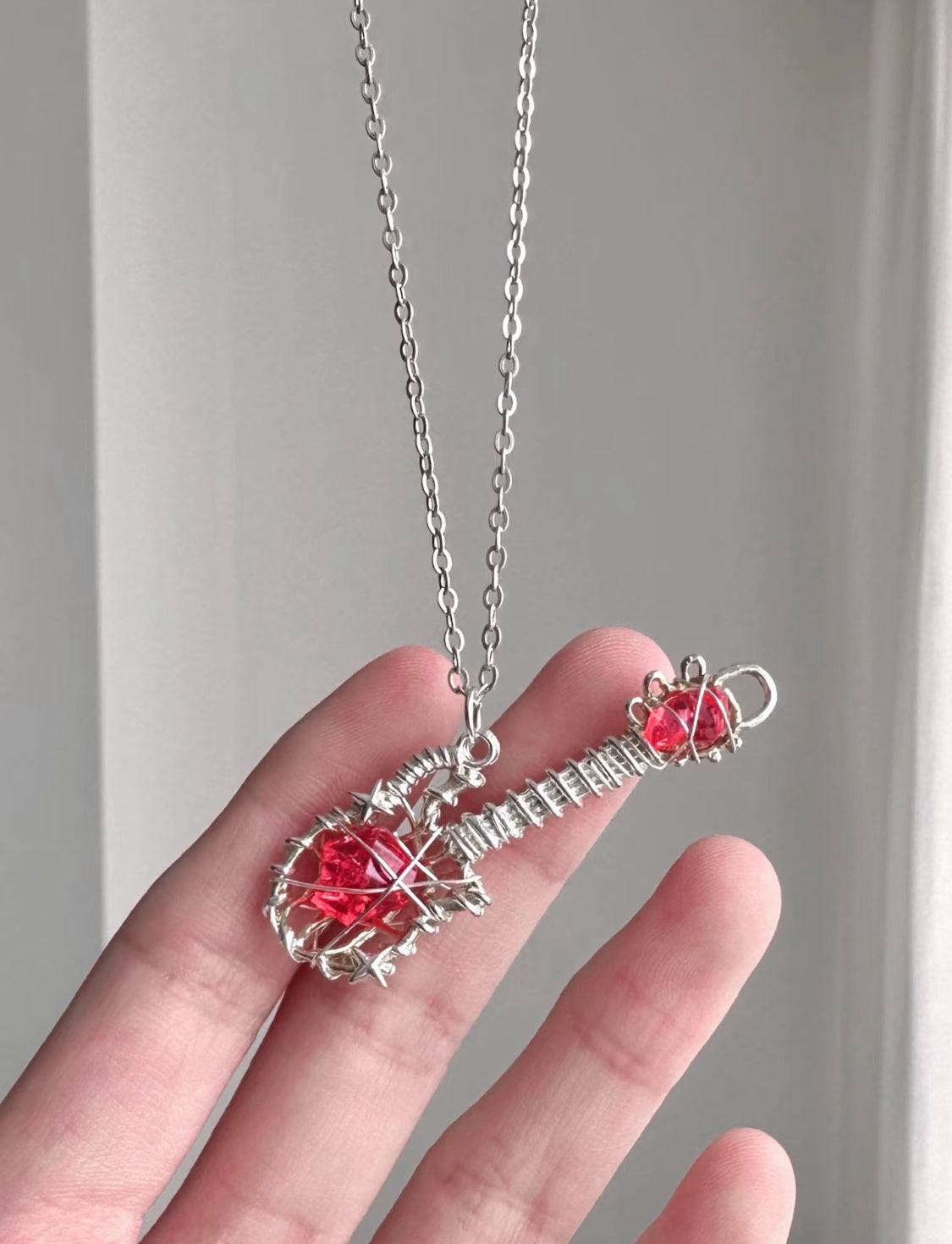 Rock Heart Wire-Wrapped Guitar Necklace