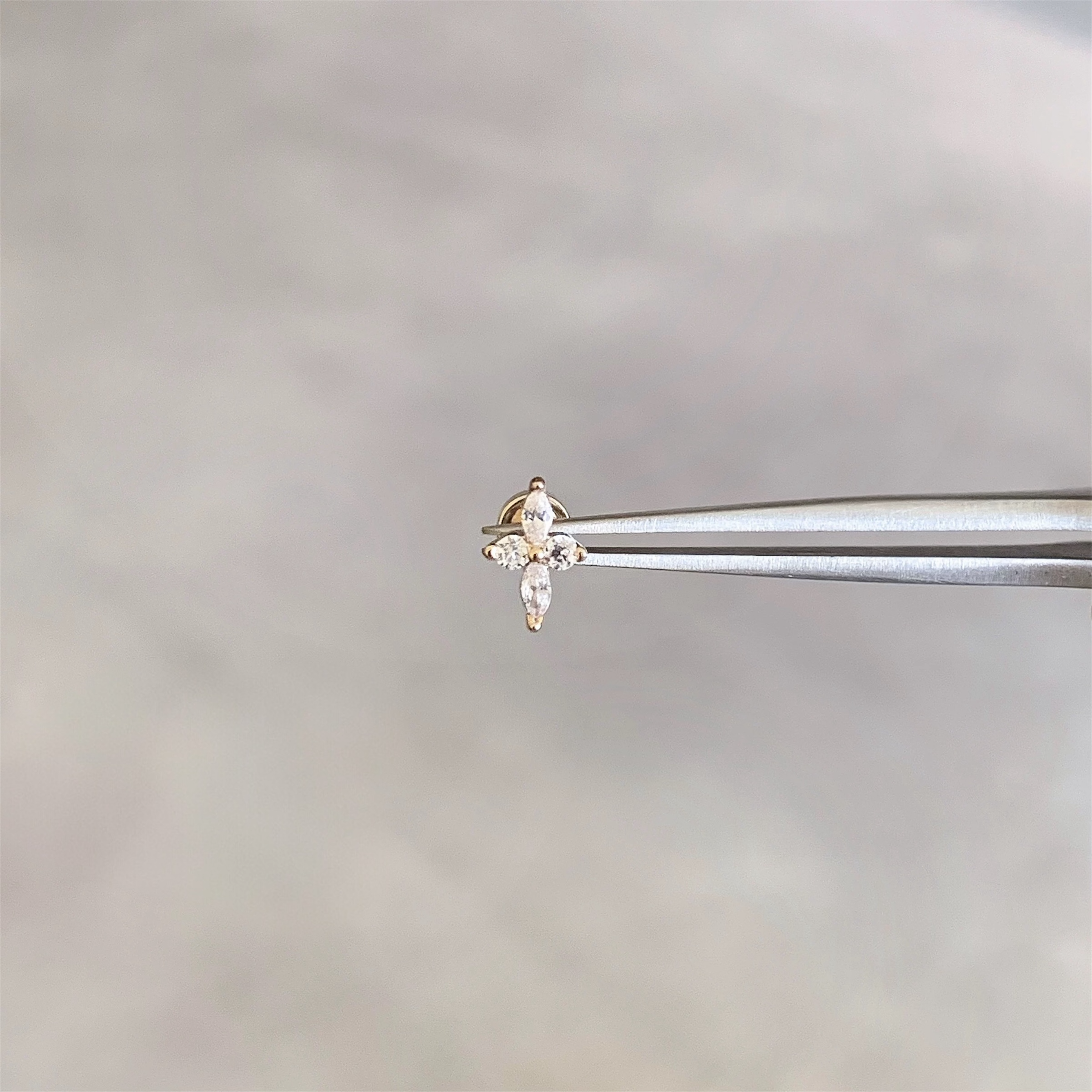 Gold Marquise Flower Helix Stud