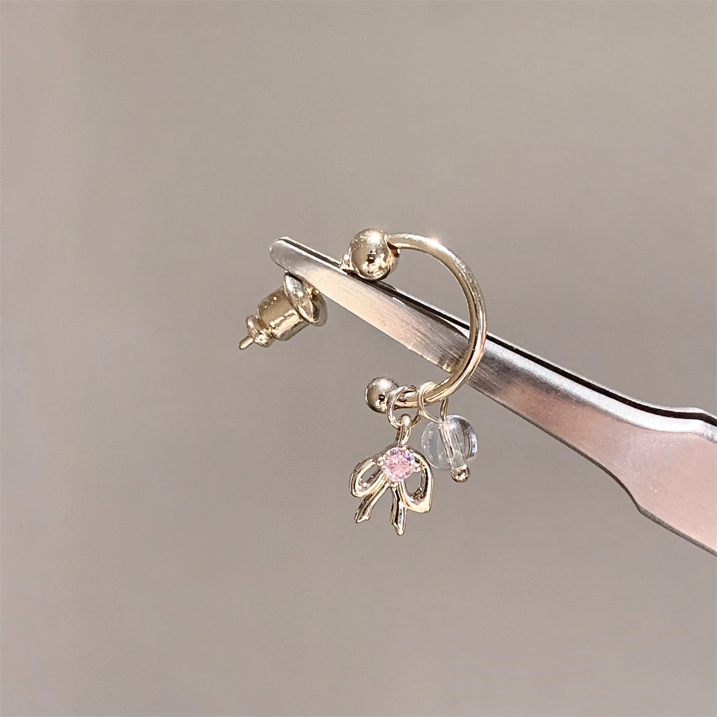 Gold Pink Ribbon Hoop Lobe Earring
