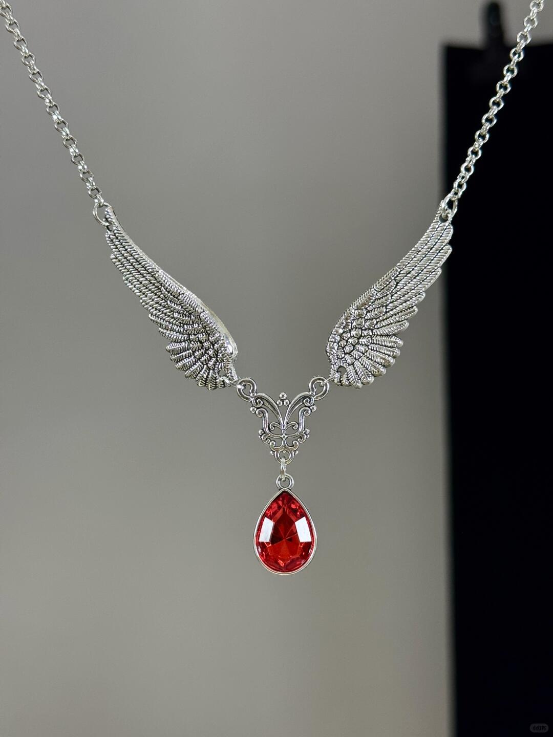 Silver Red Wings Necklace