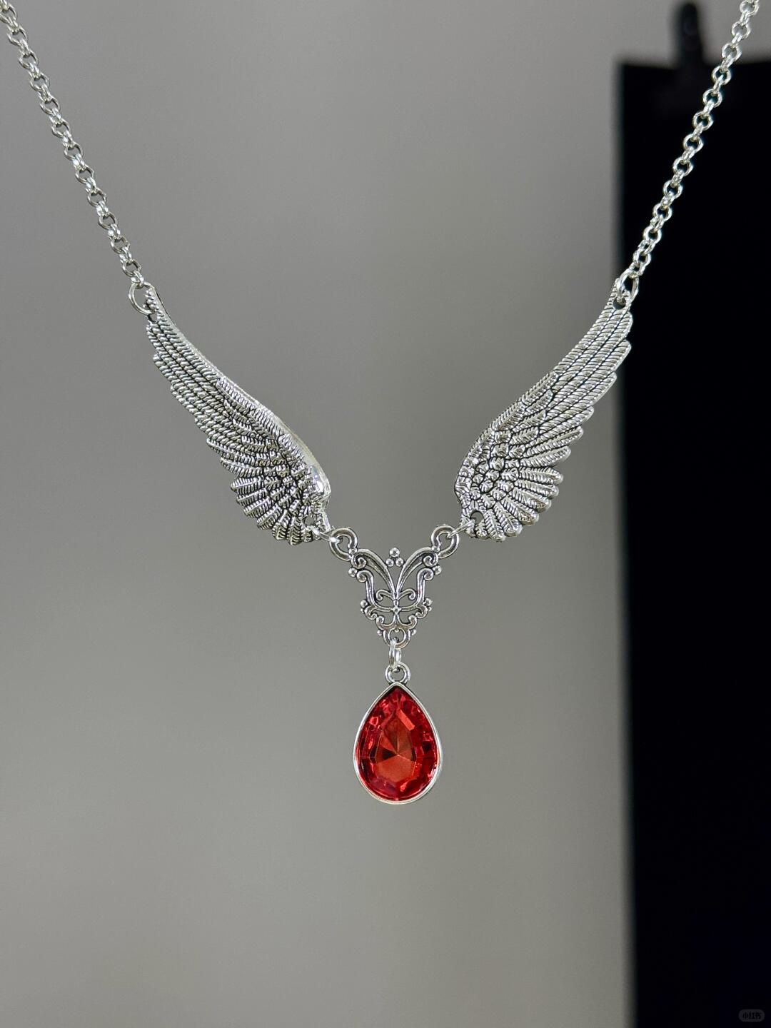 Silver Red Wings Necklace