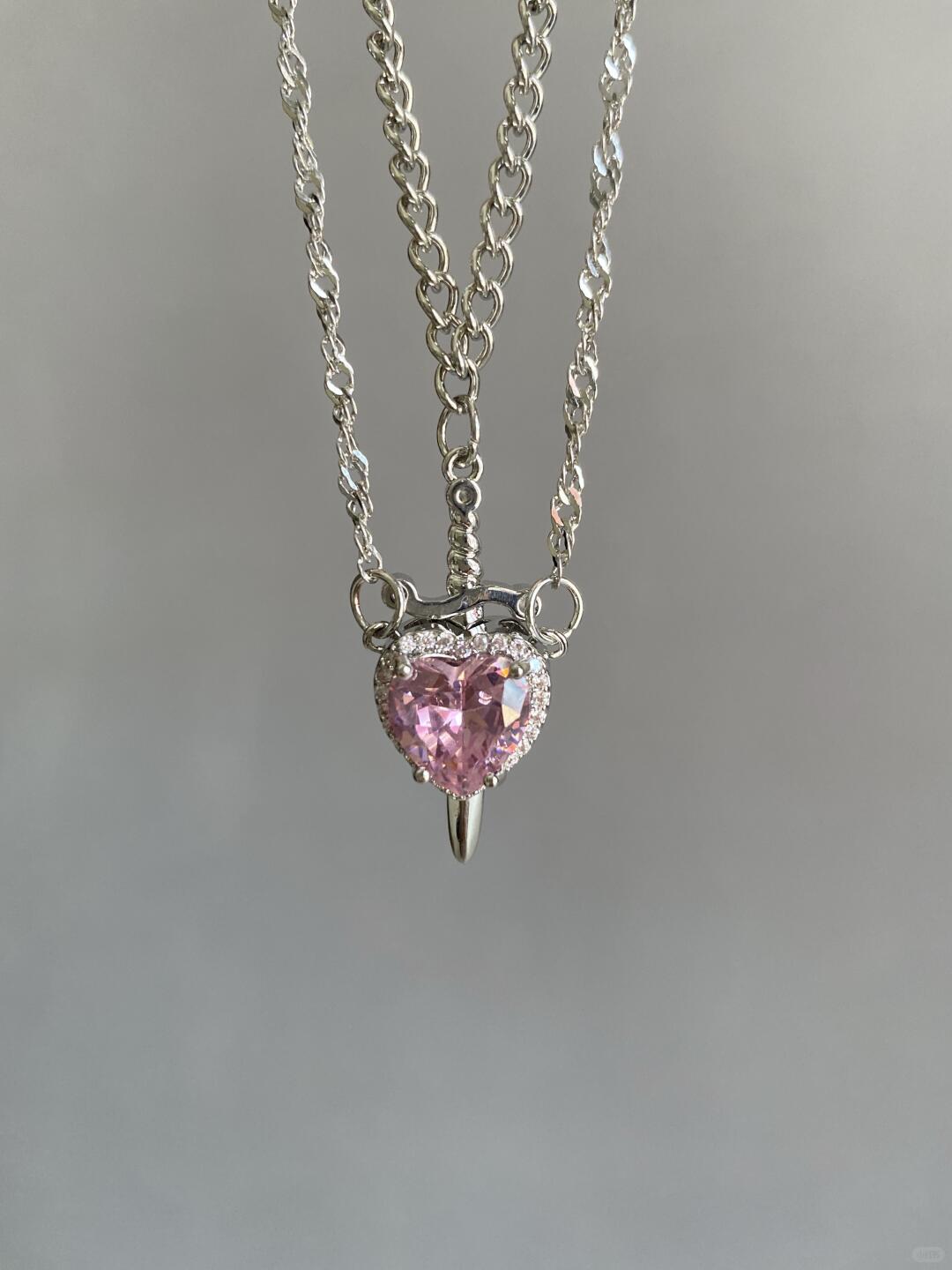 Pink Heart & Sword Necklace