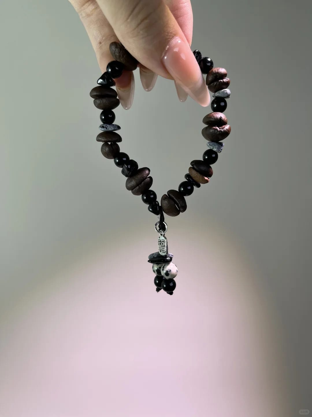 Coffee Bean Beaded Charm Bracelet