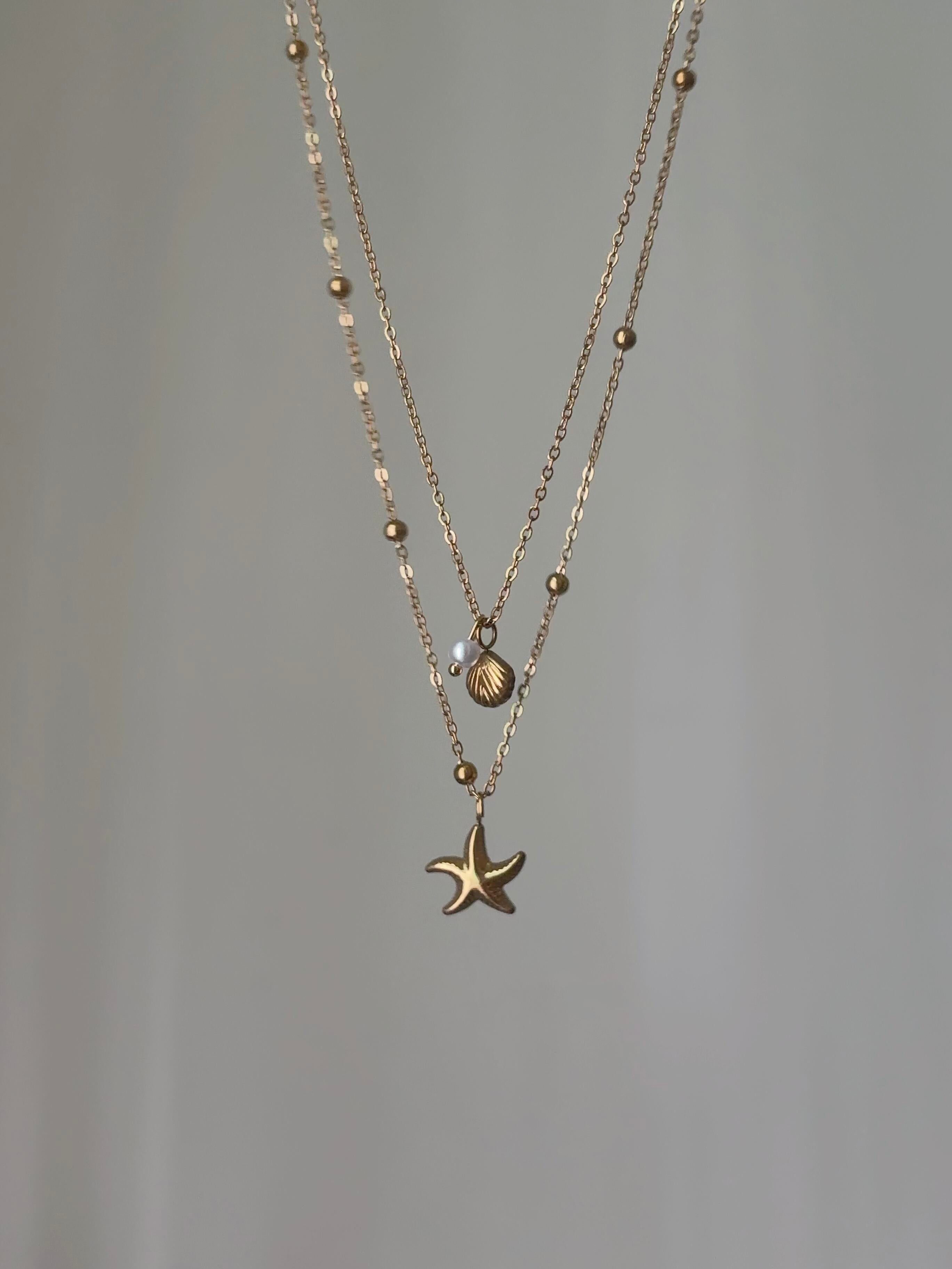 Gold Starfish & Seashells Layered Necklace