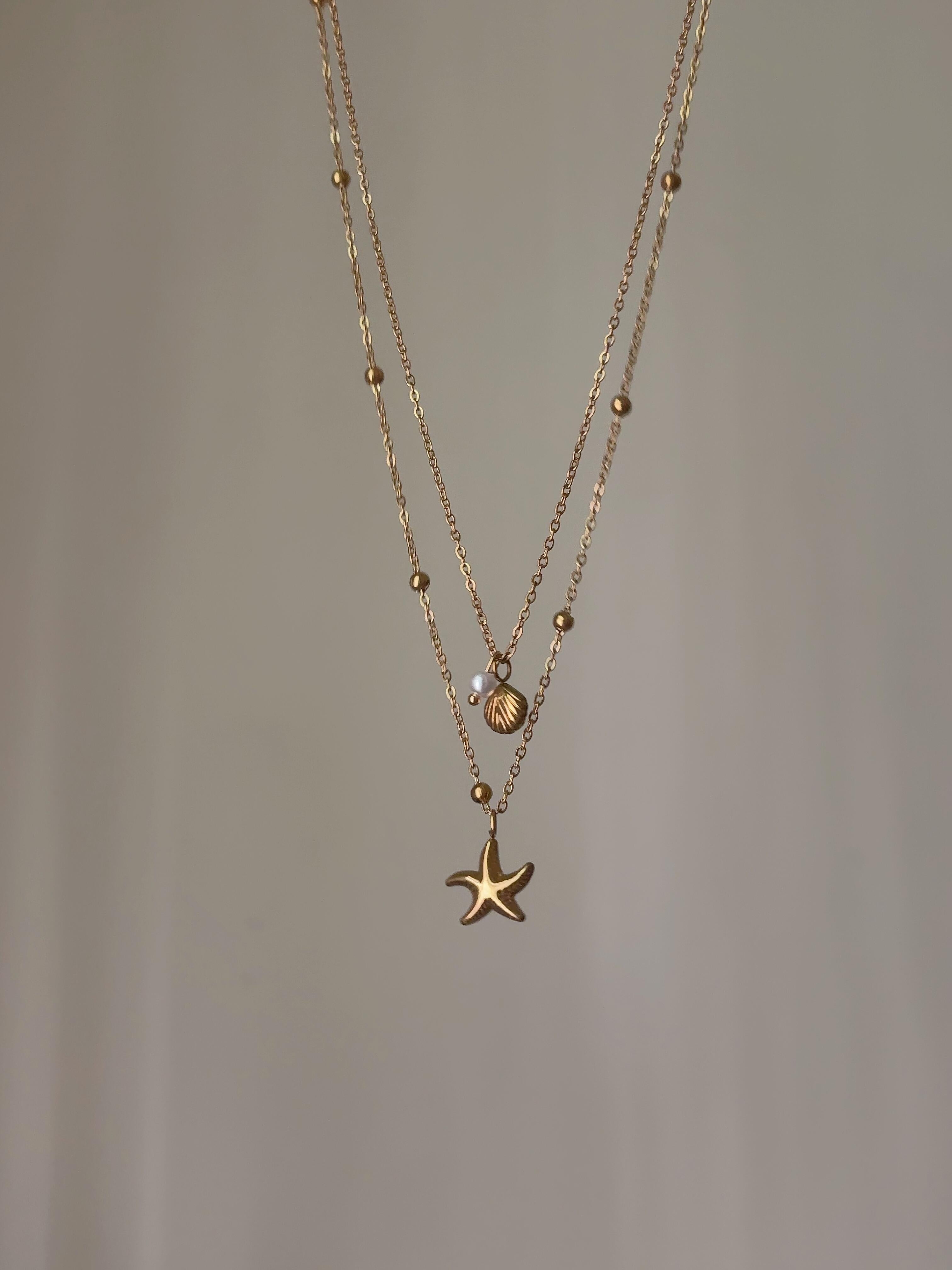 Gold Starfish & Seashells Layered Necklace