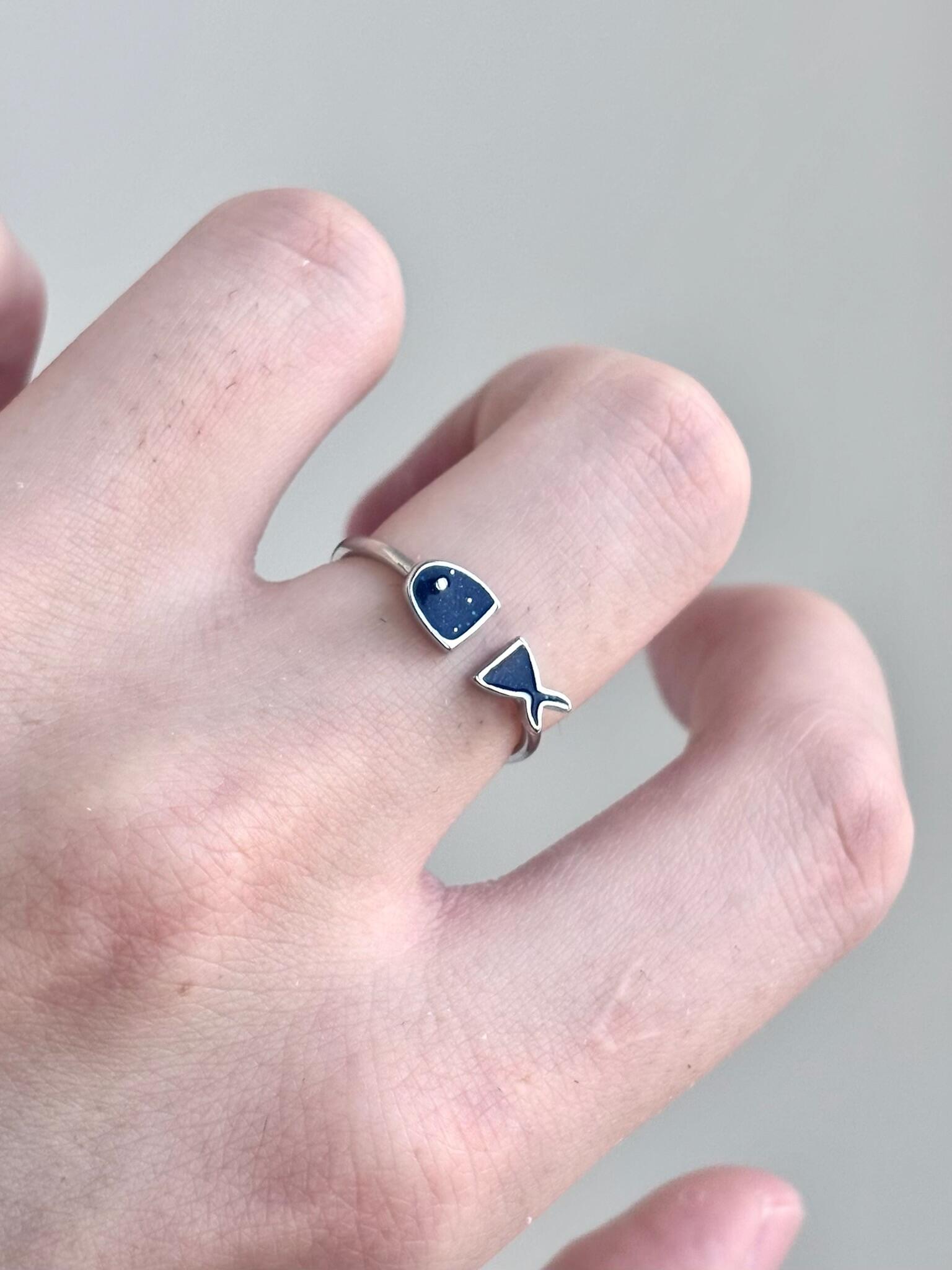 Deep Sea Blue Fish Adjustable Ring