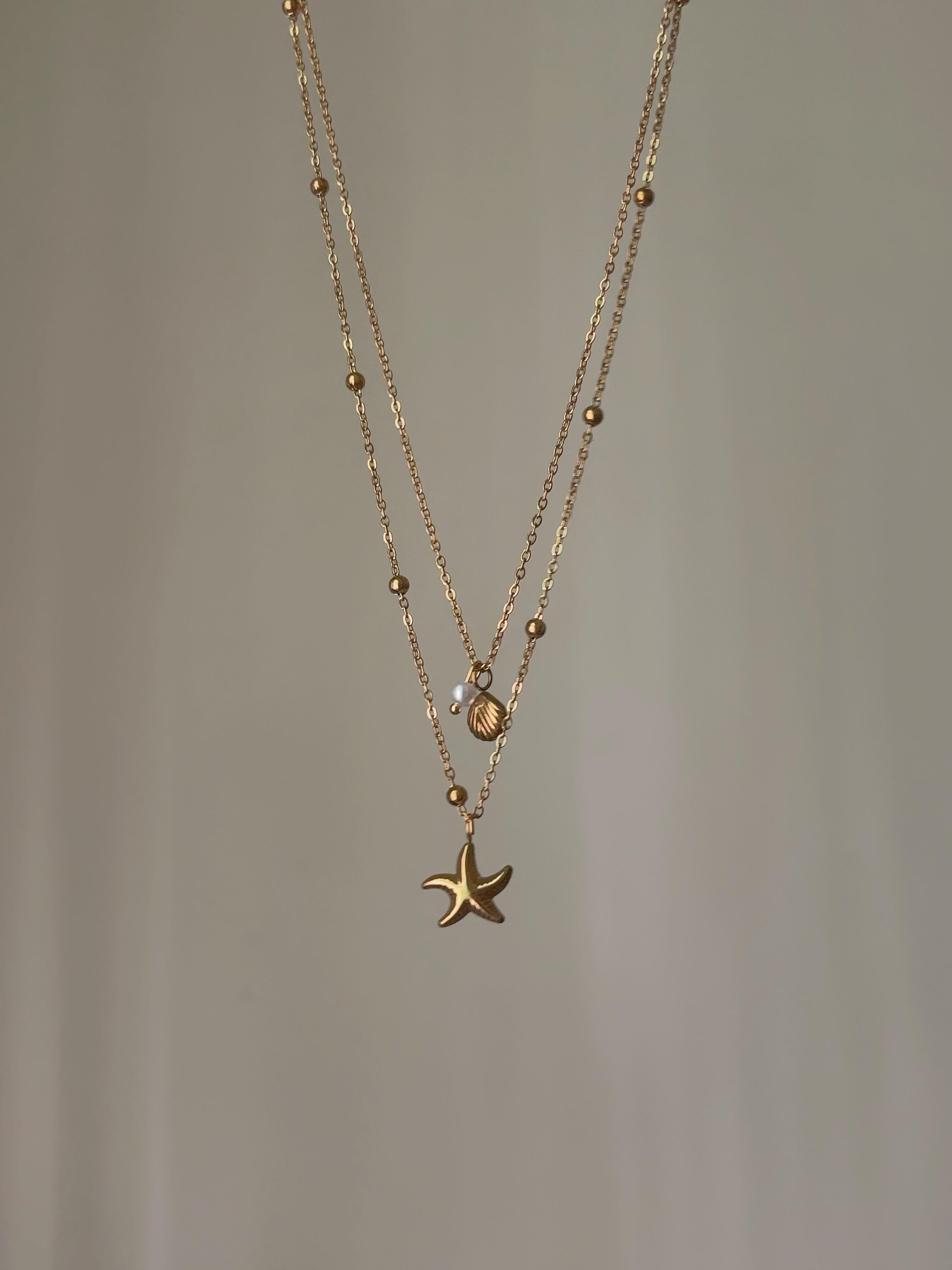 Gold Starfish & Seashells Layered Necklace