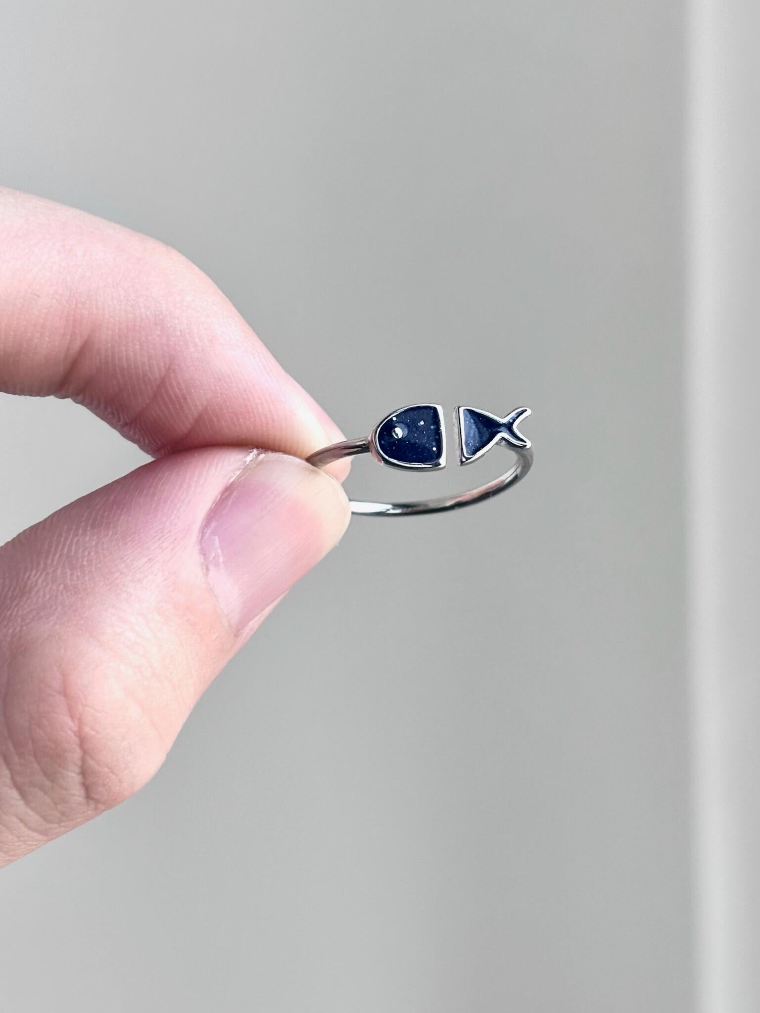 Deep Sea Blue Fish Adjustable Ring
