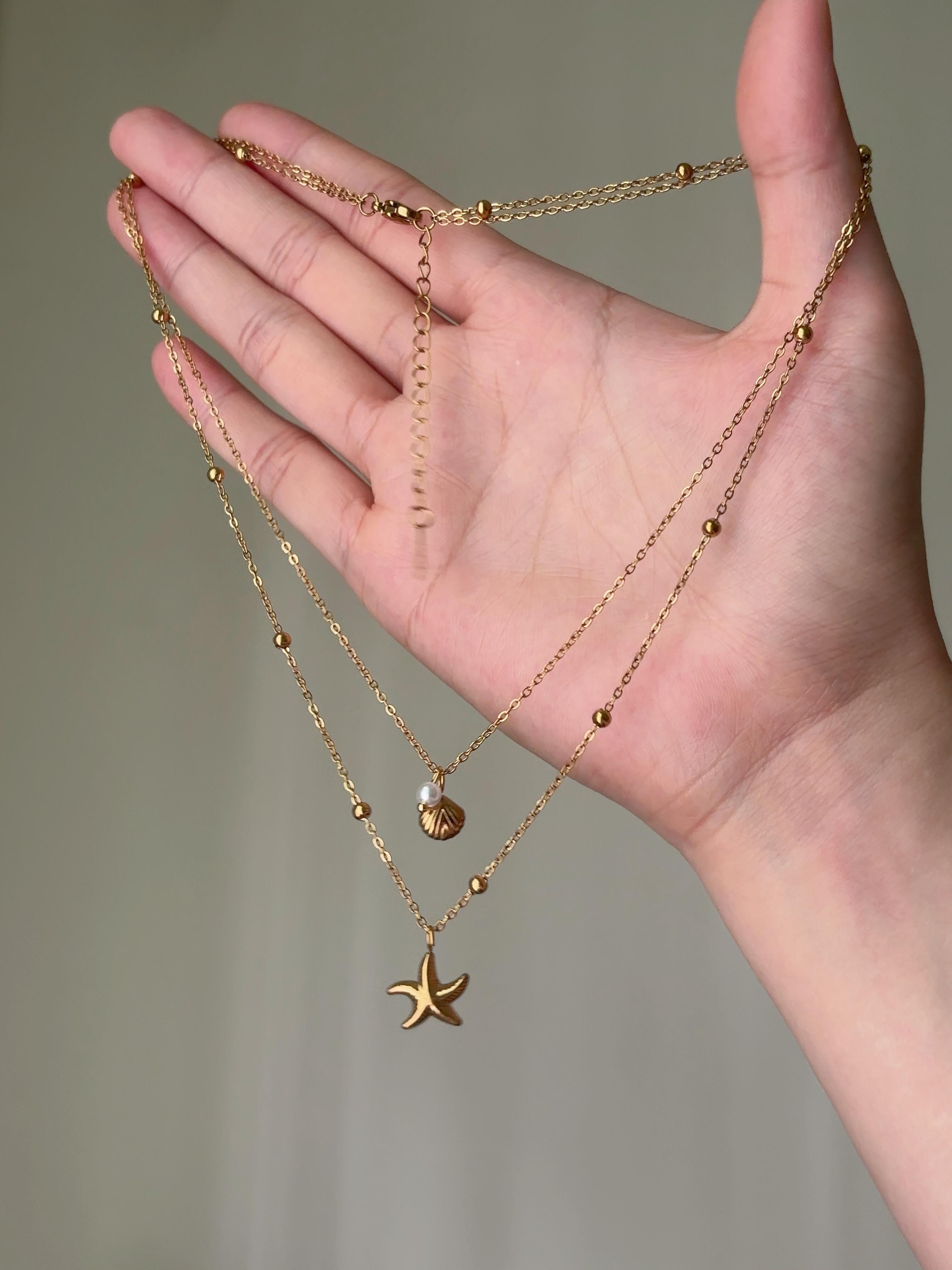 Gold Starfish & Seashells Layered Necklace