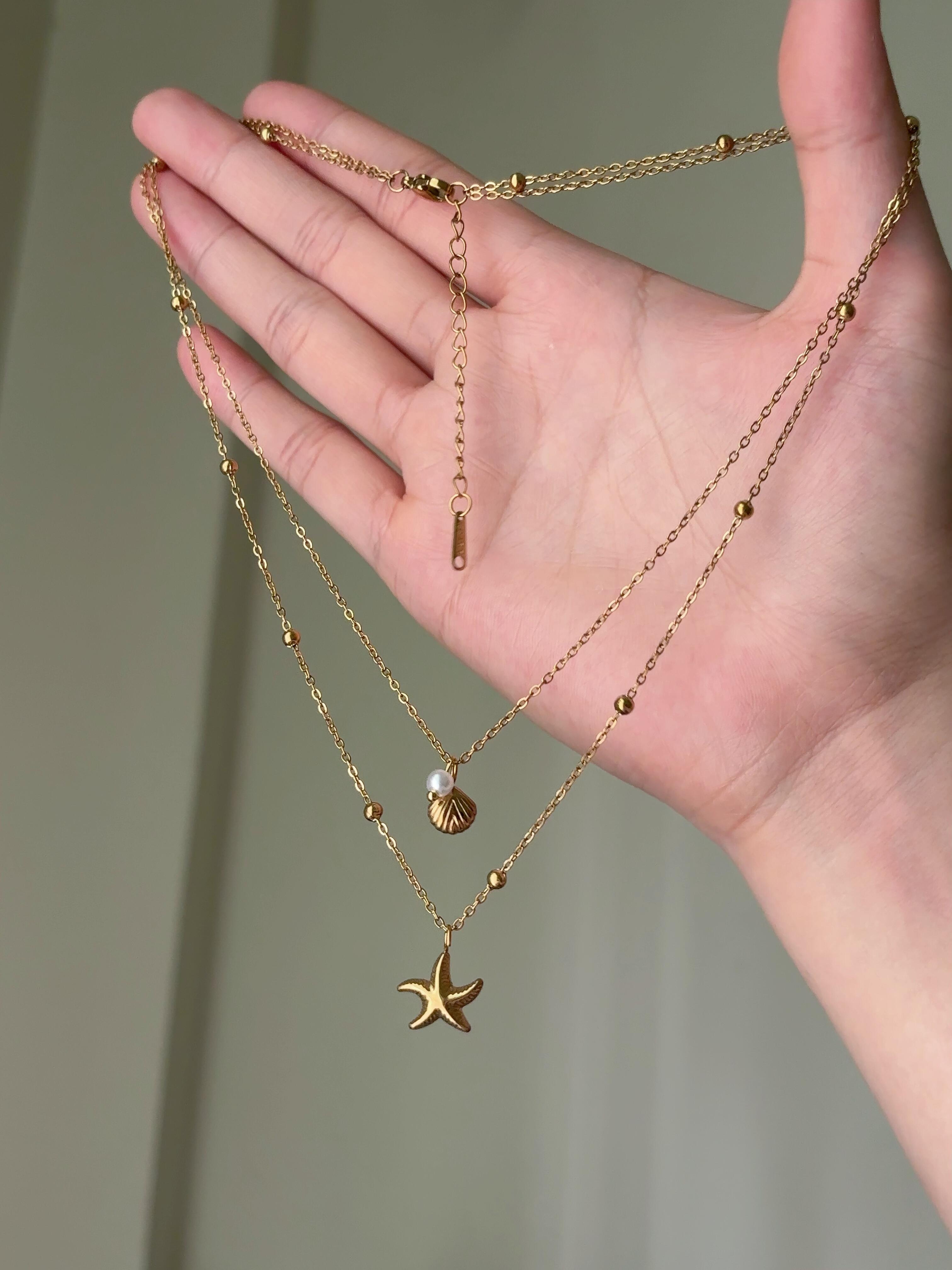 Gold Starfish & Seashells Layered Necklace