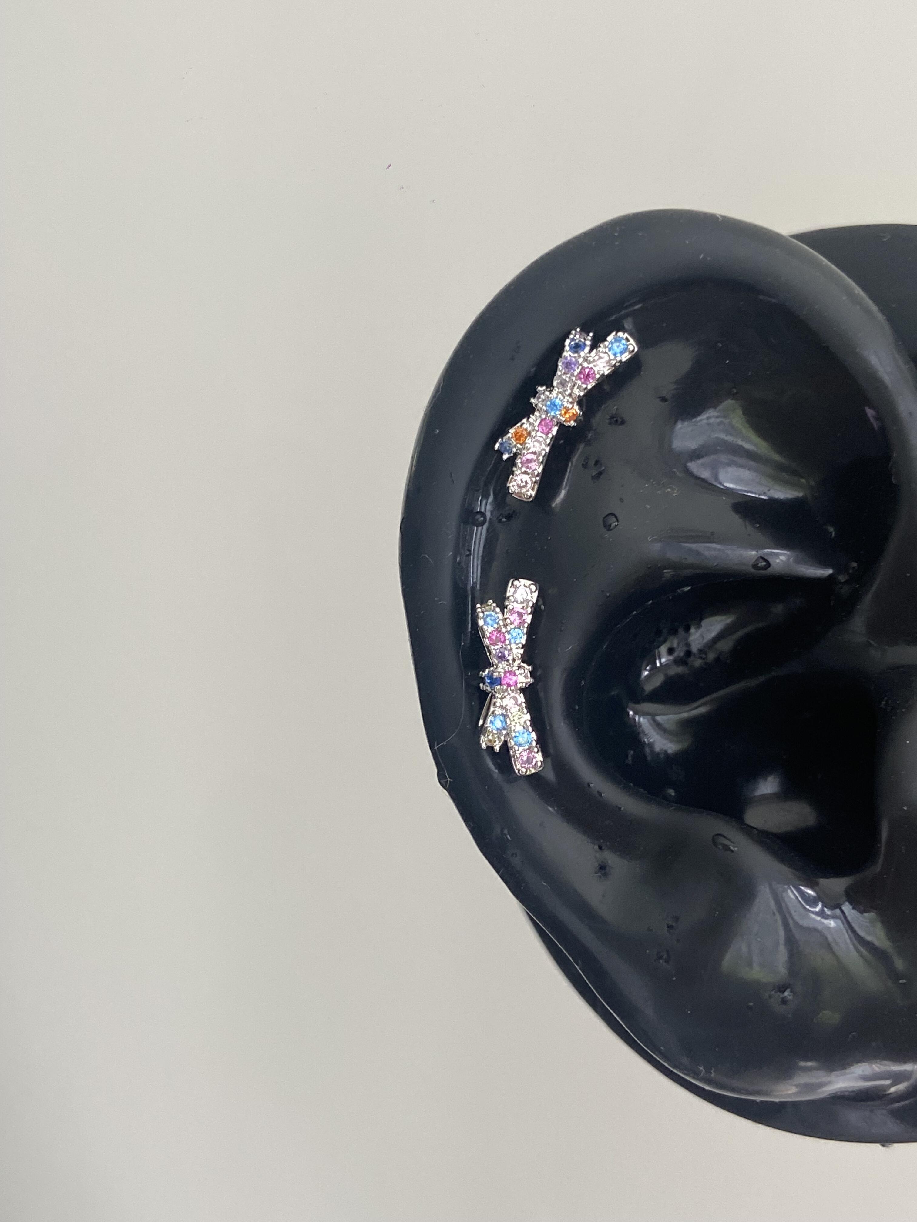 Rainbow Fairy bow helix earrings