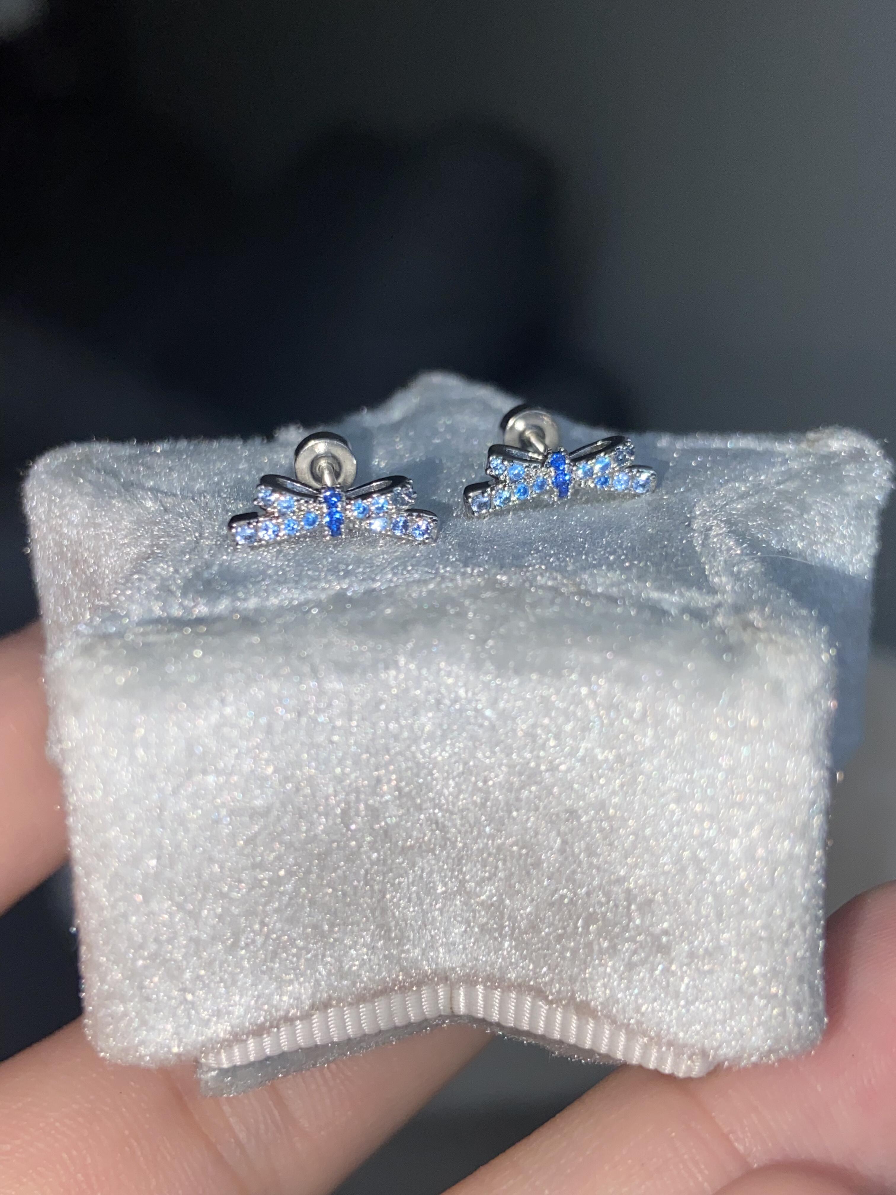 Blue Fairy bow helix earrings