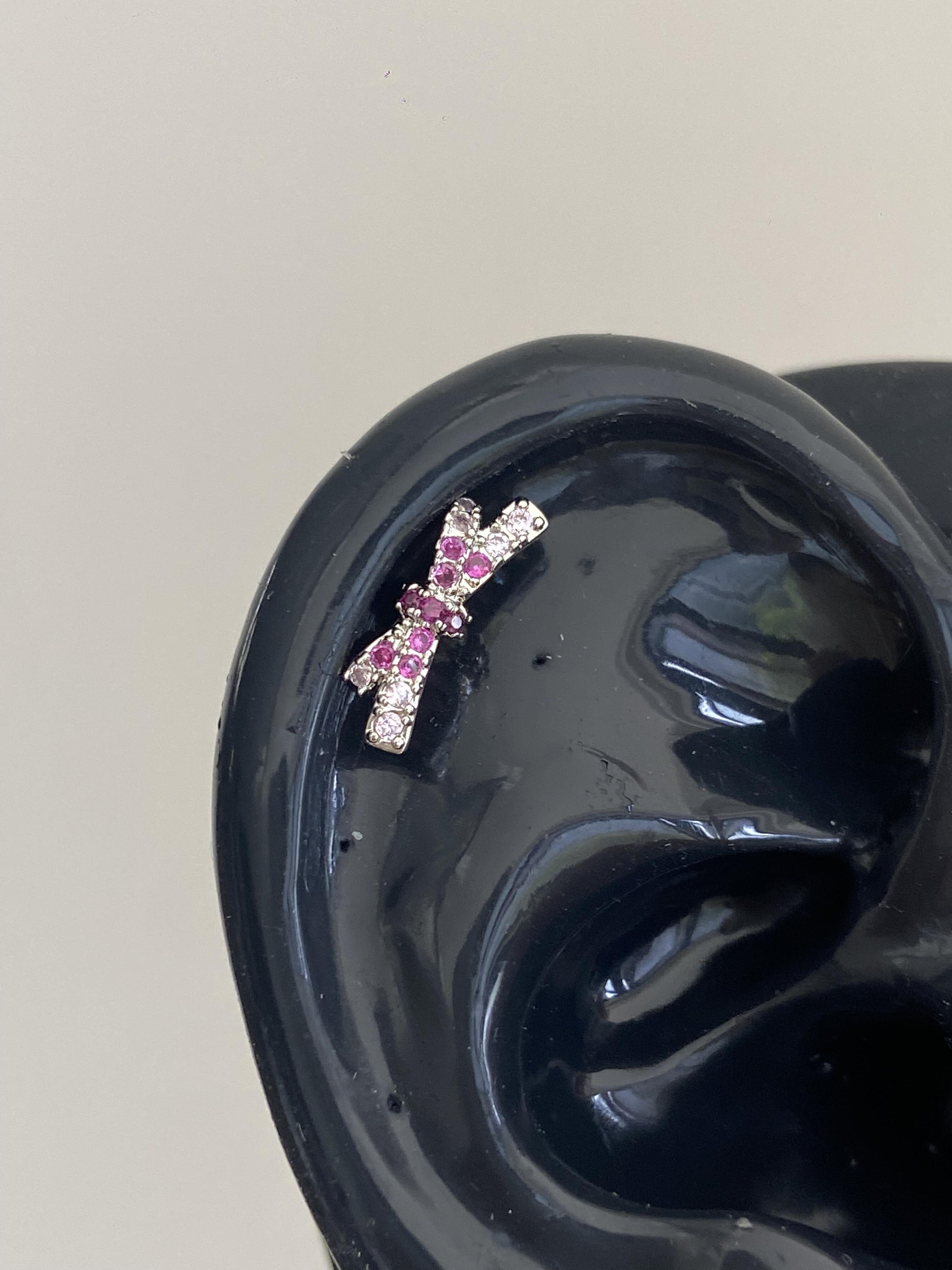 Pink Fairy bow helix earrings