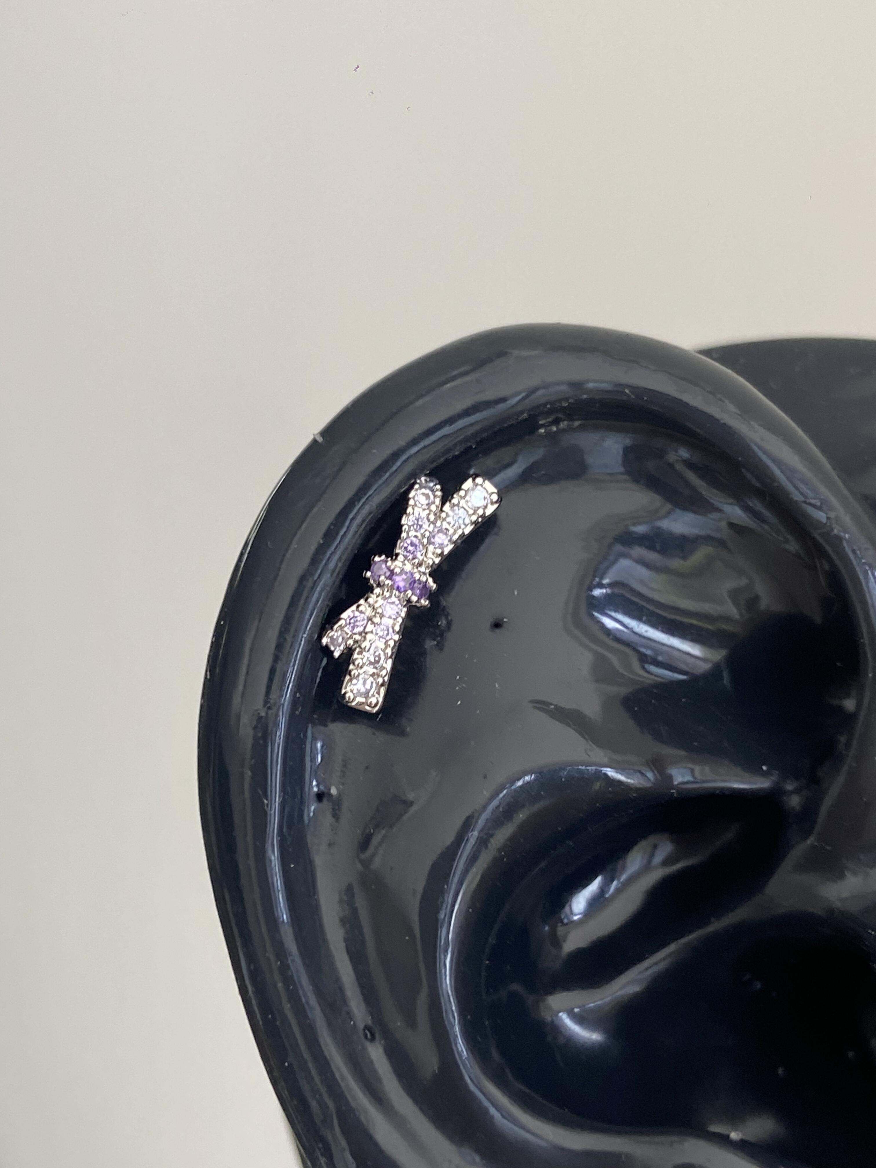 Purple Fairy bow helix earrings