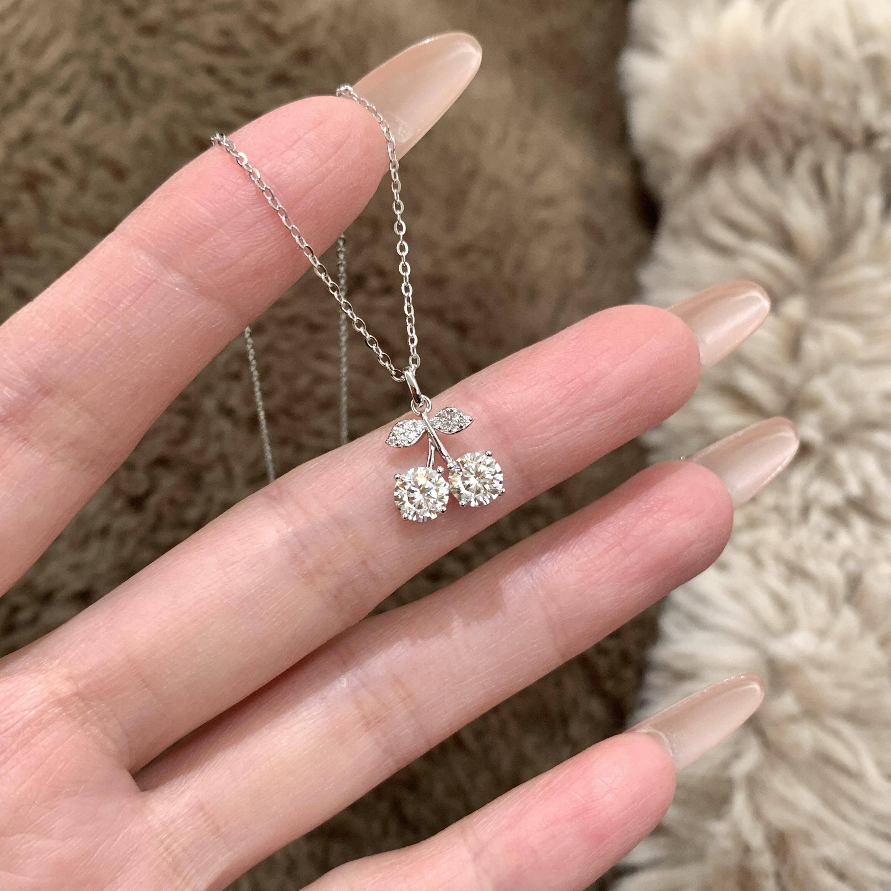 Silver Sparkling Cherry Necklace