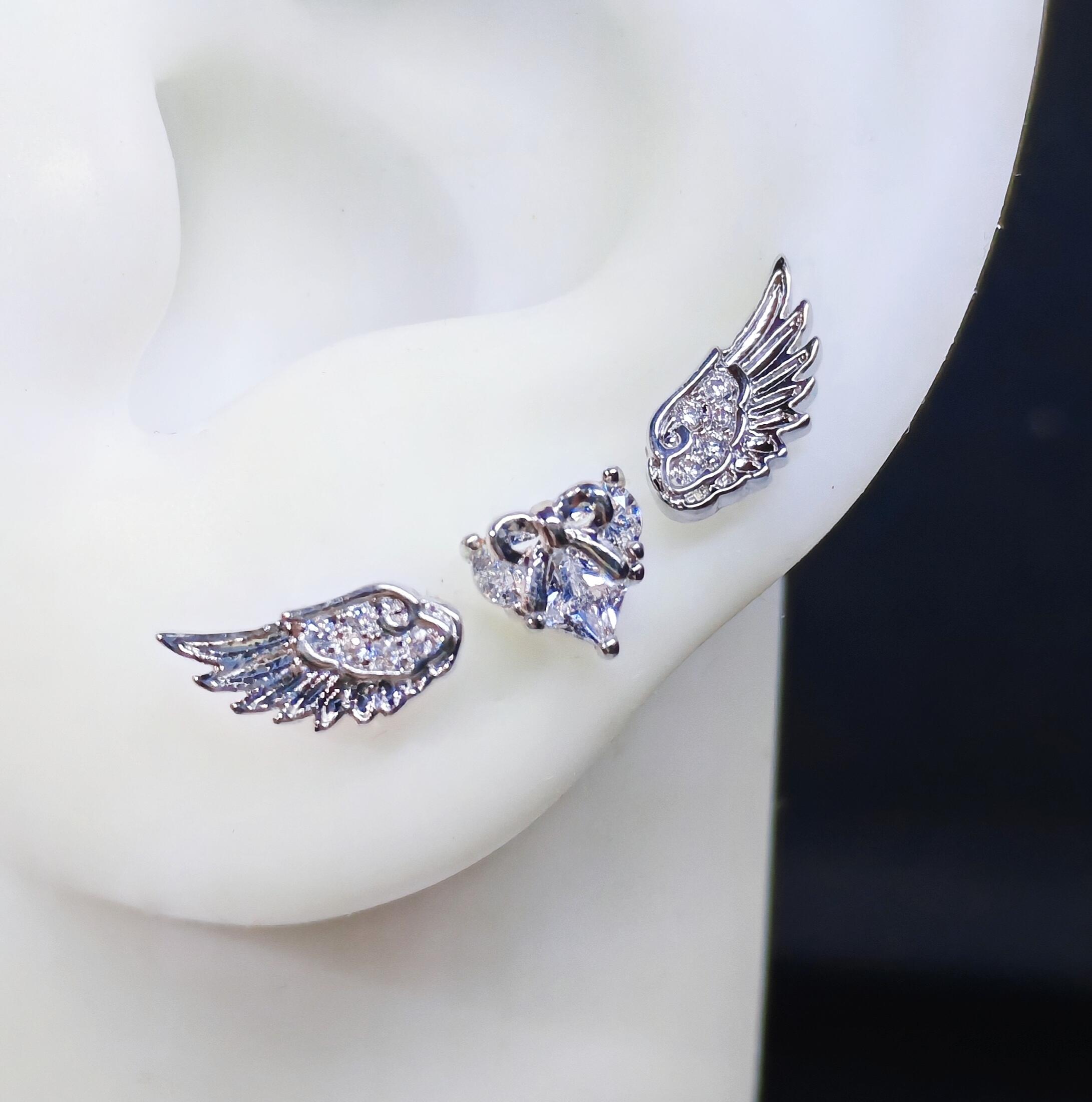 Flying Heart Triple Lobe Earring Stack