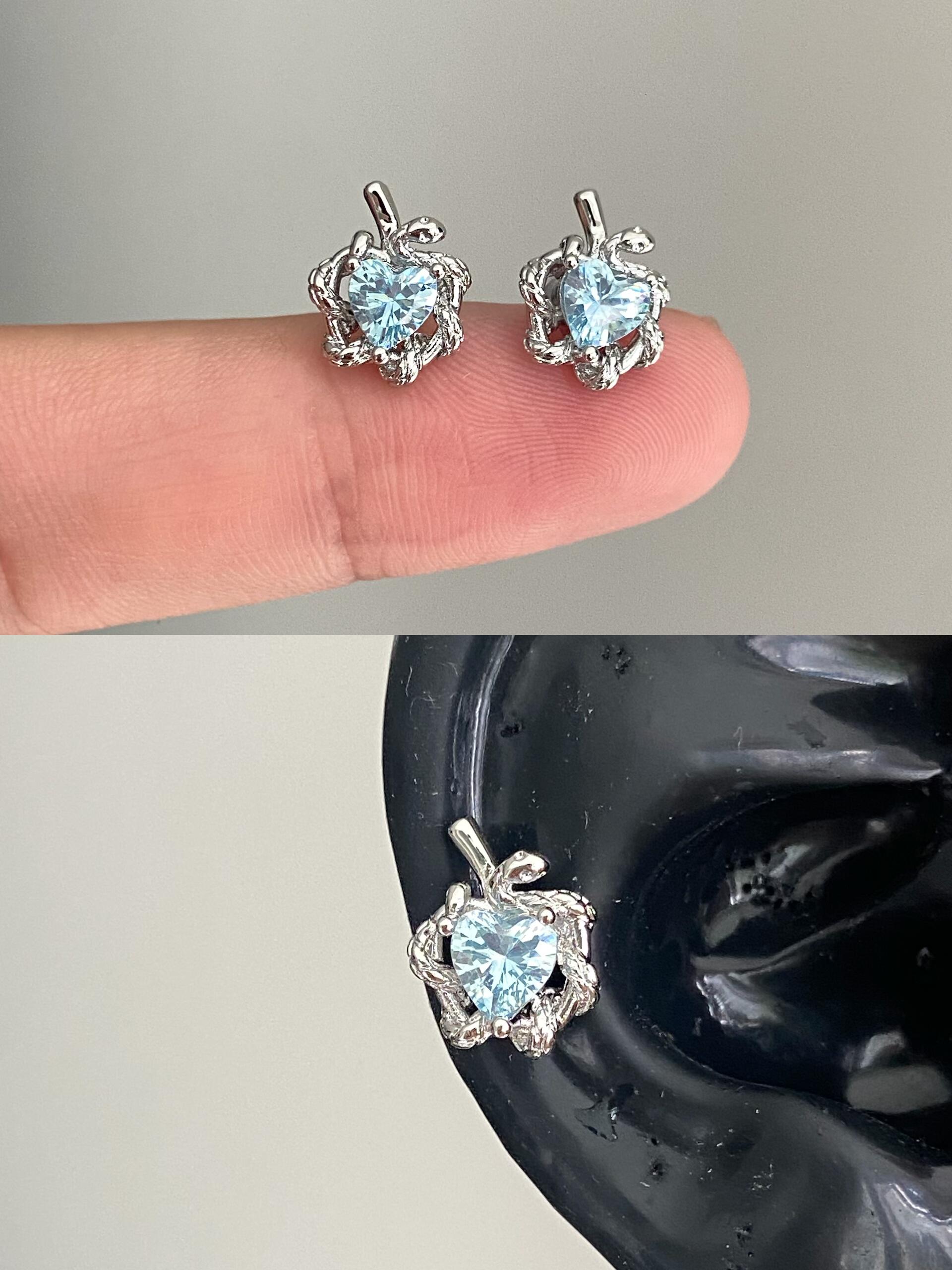 Aqua Apple Heart Helix Earrings