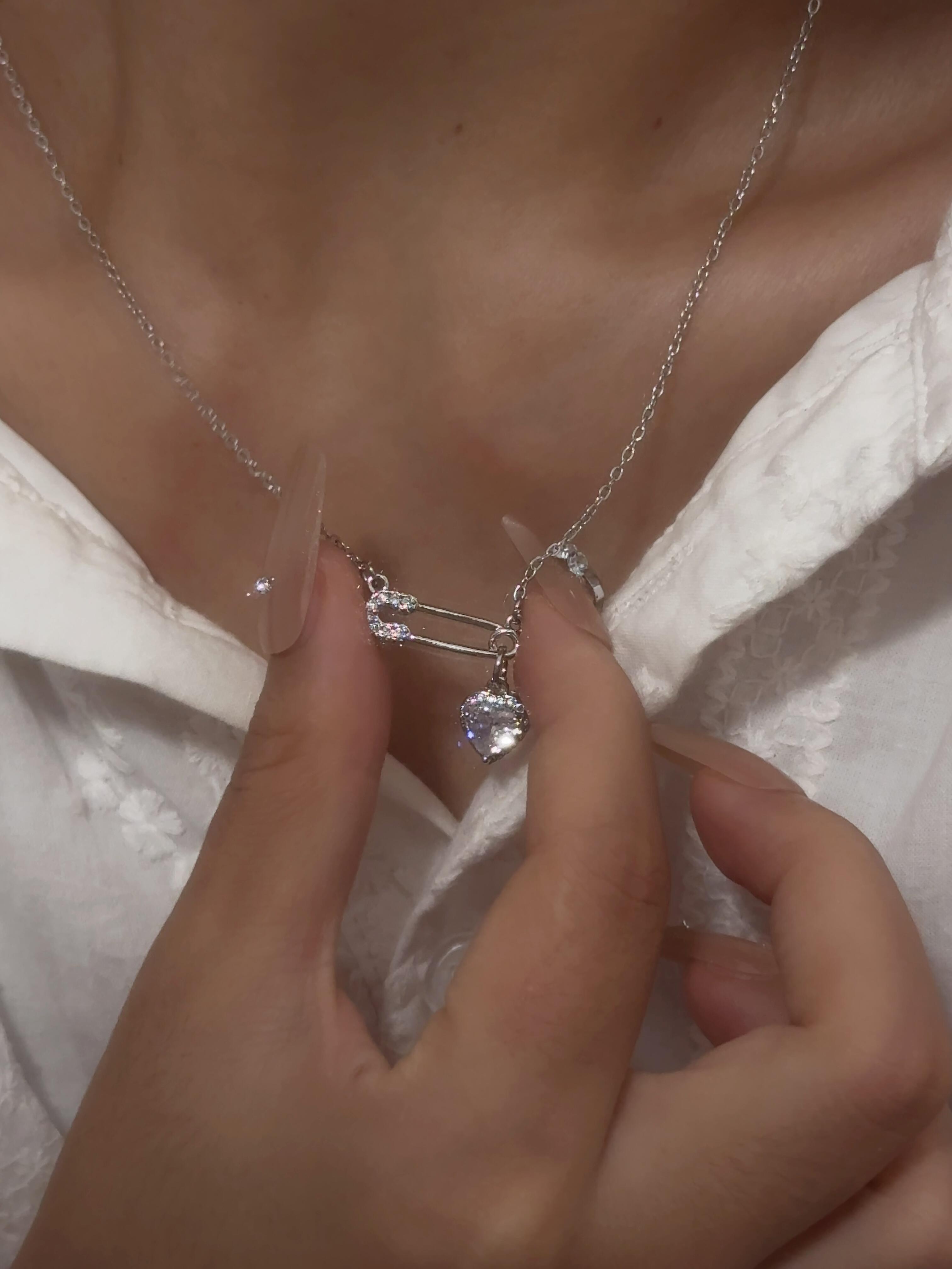 Crystal Heart Pin Necklace